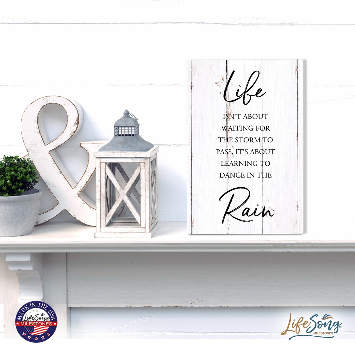 Wood Wall Sign with Inspirational Quote Life Isn’t About Waiting Table Top Home Office Desk Decoration 5.5x8in - LifeSong Milestones