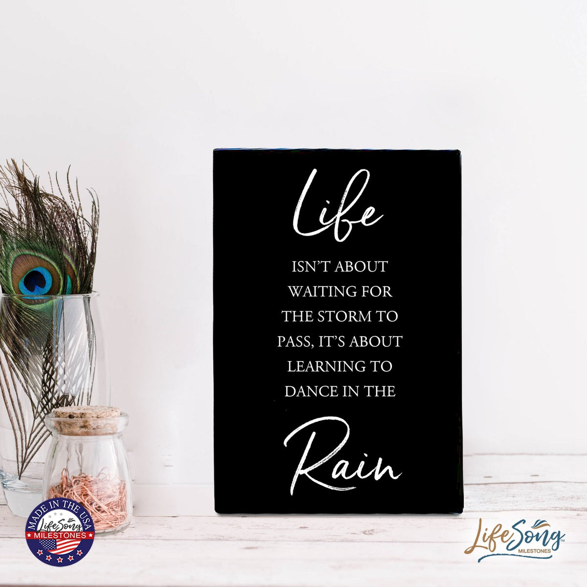 Wood Wall Sign with Inspirational Quote Life Isn’t About Waiting Table Top Home Office Desk Decoration 5.5x8in - LifeSong Milestones