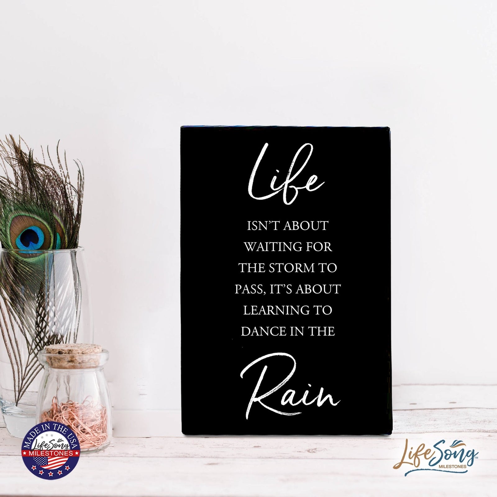 Wood Wall Sign with Inspirational Quote Life Isn’t About Waiting Table Top Home Office Desk Decoration 5.5x8in - LifeSong Milestones