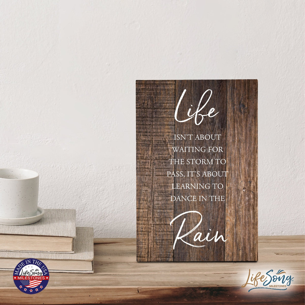 Wood Wall Sign with Inspirational Quote Life Isn’t About Waiting Table Top Home Office Desk Decoration 5.5x8in - LifeSong Milestones