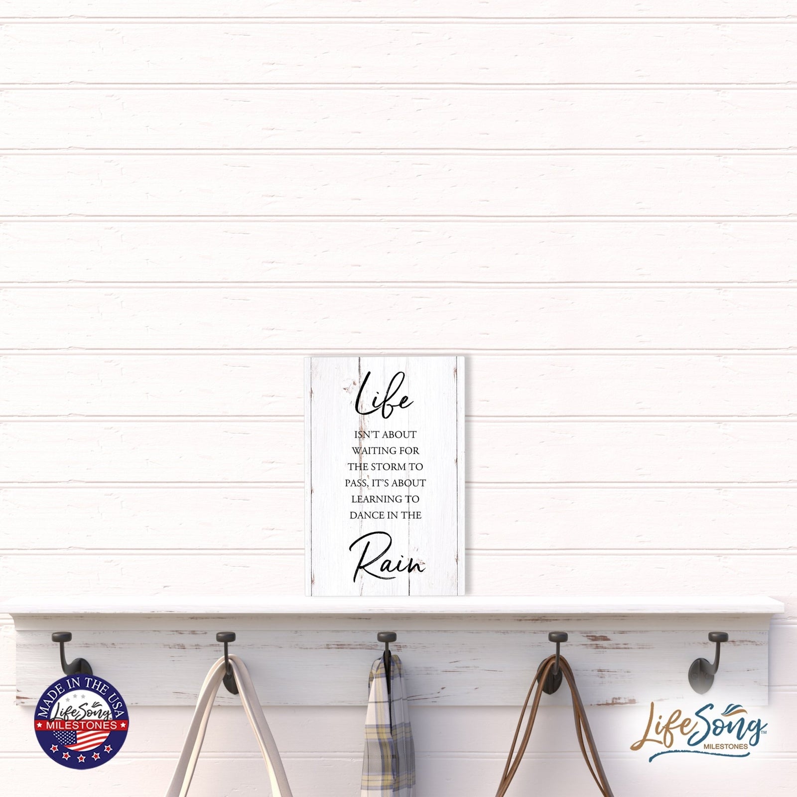 Wood Wall Sign with Inspirational Quote Life Isn’t About Waiting Table Top Home Office Desk Decoration 5.5x8in - LifeSong Milestones