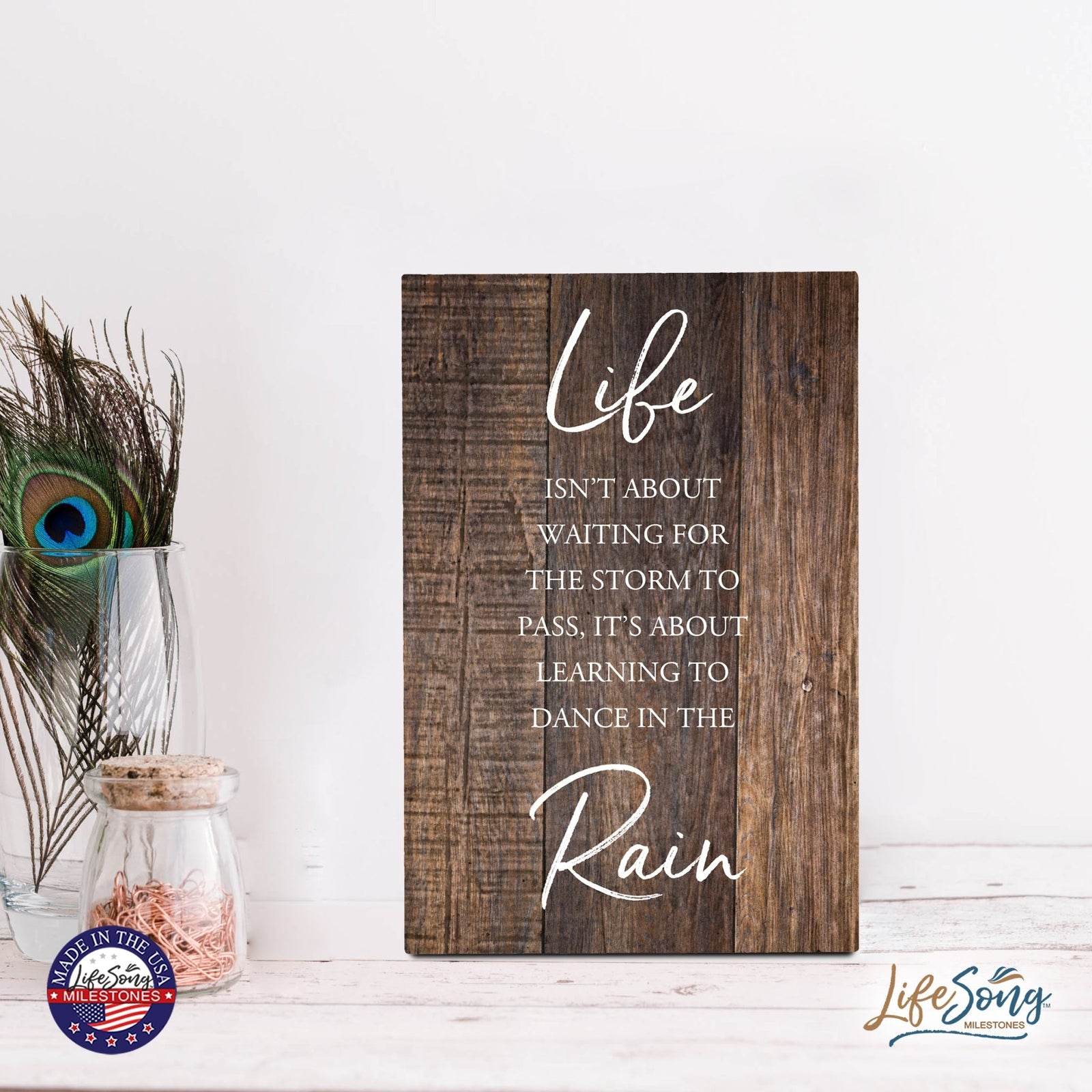 Wood Wall Sign with Inspirational Quote Life Isn’t About Waiting Table Top Home Office Desk Decoration 5.5x8in - LifeSong Milestones