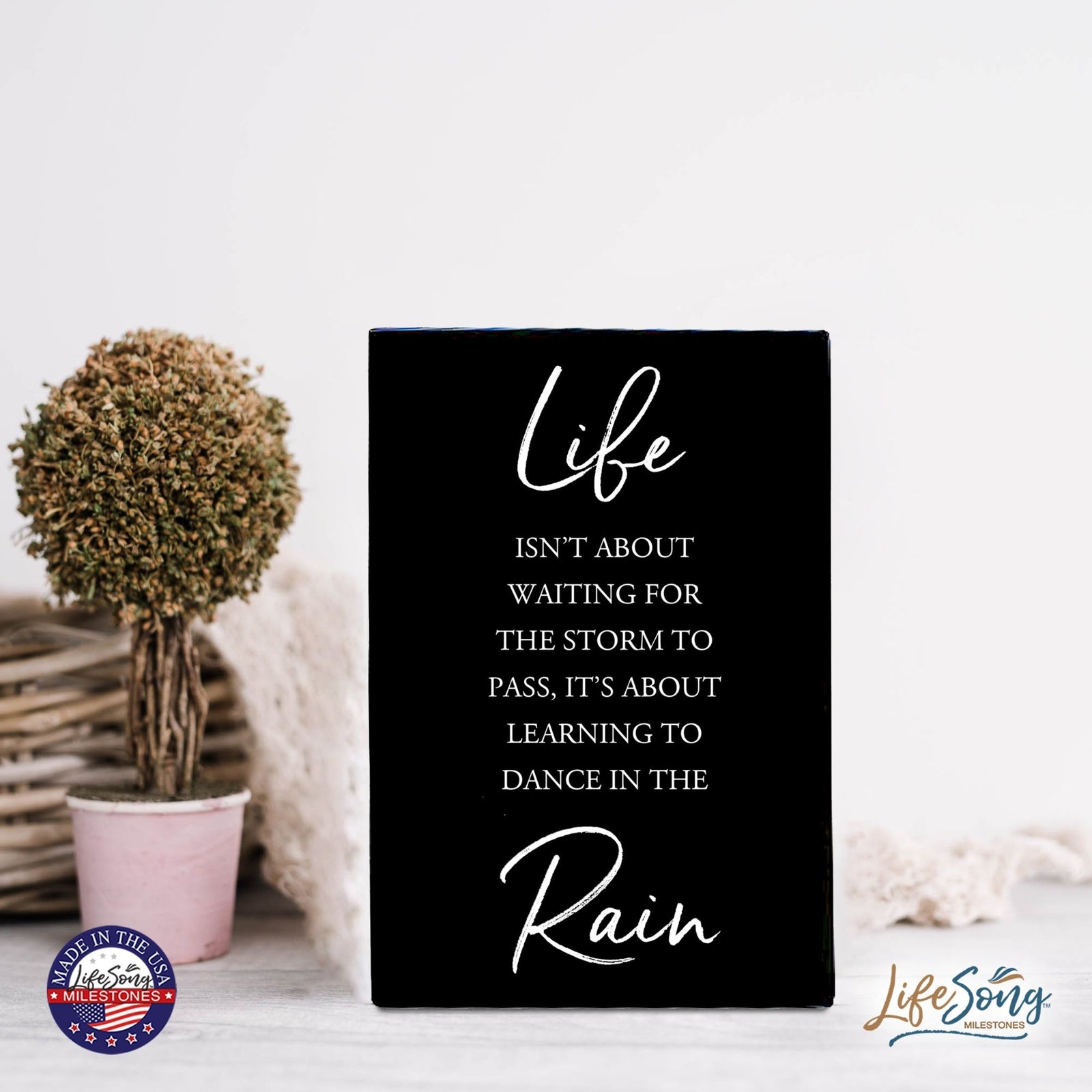 Wood Wall Sign with Inspirational Quote Life Isn’t About Waiting Table Top Home Office Desk Decoration 5.5x8in - LifeSong Milestones