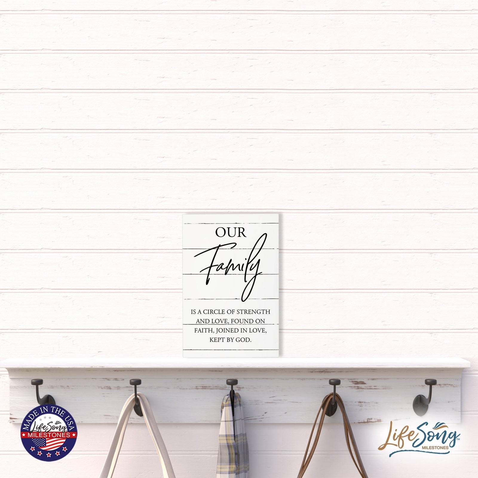 Wood Wall Sign with Inspirational Quote Our Family Is A Circle Table Top Home Office Desk Decoration 5.5x8in - LifeSong Milestones