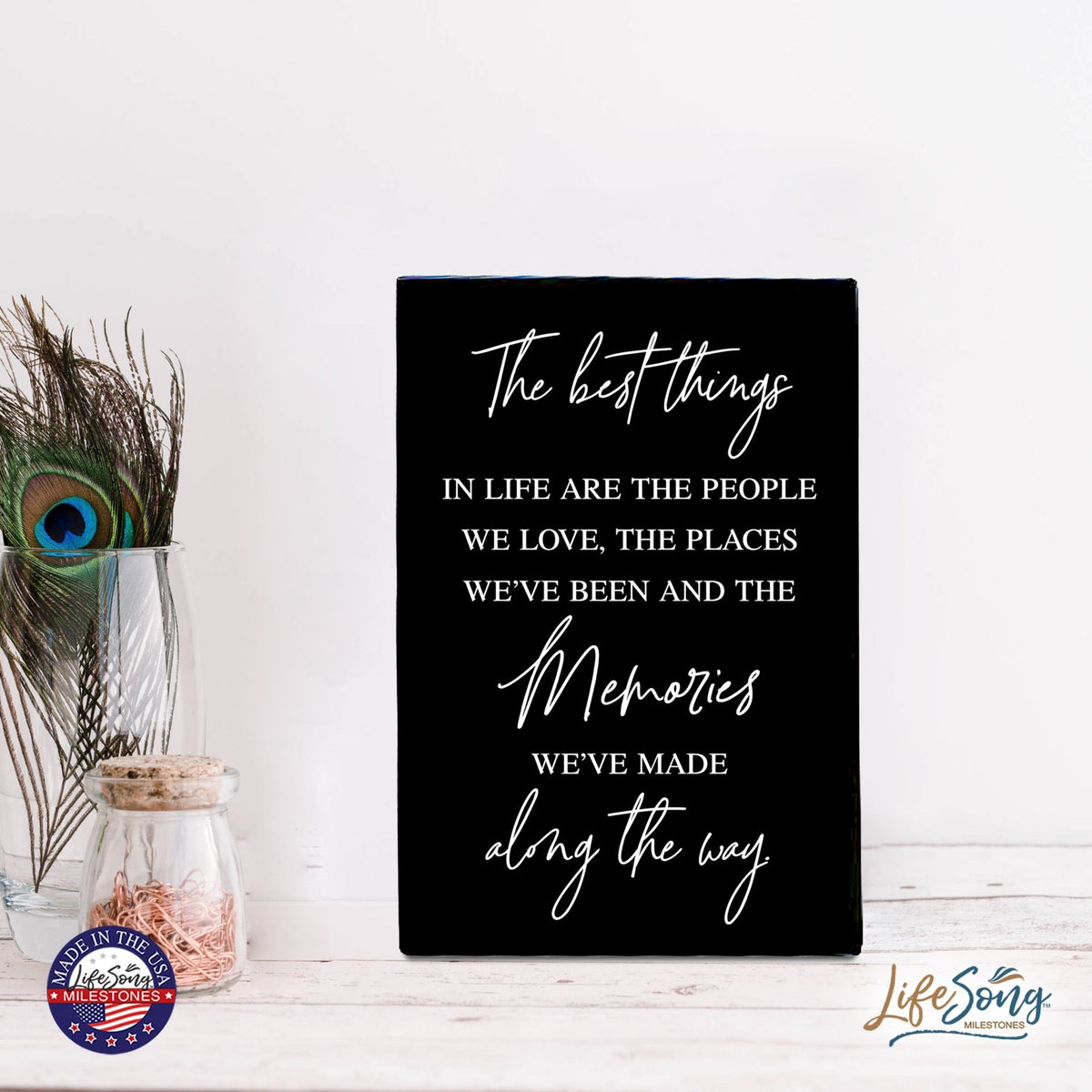 Wood Wall Sign with Inspirational Quote The Best Things In Life Table Top Home Office Desk Decoration 5.5x8in - LifeSong Milestones