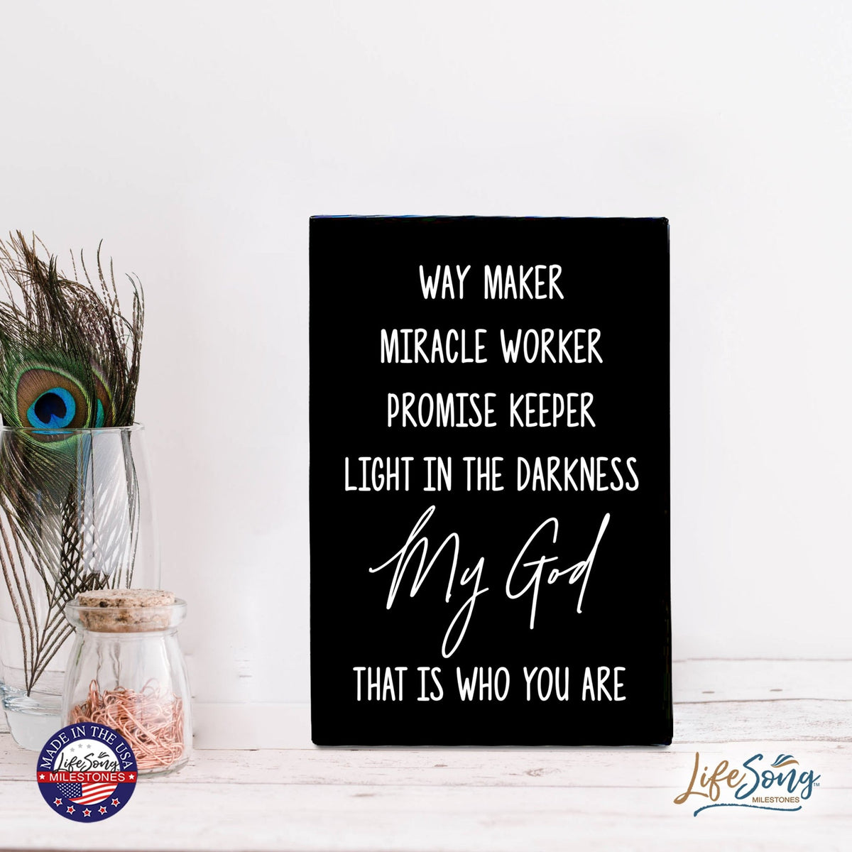 Wood Wall Sign with Inspirational Quote Way Maker Miracle Worker Table Top Home Office Desk Decoration 5.5x8in - LifeSong Milestones