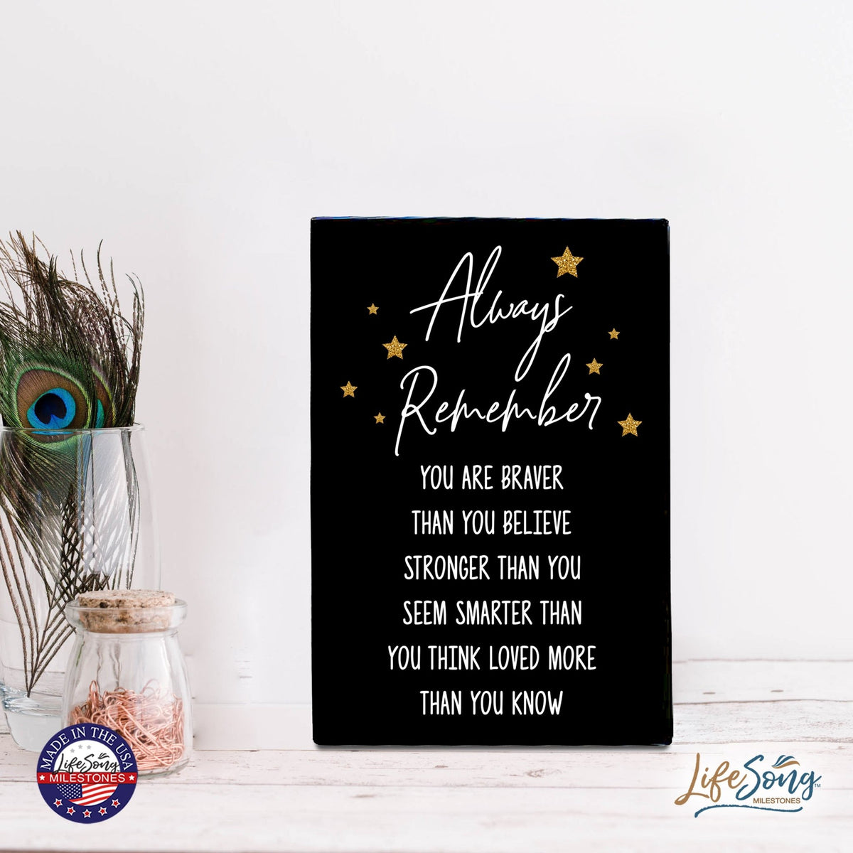 Wood Wall Sign with Inspirational Quotes Always Remember You Are Table Top Home Office Desk Decoration 5.5x8in - LifeSong Milestones