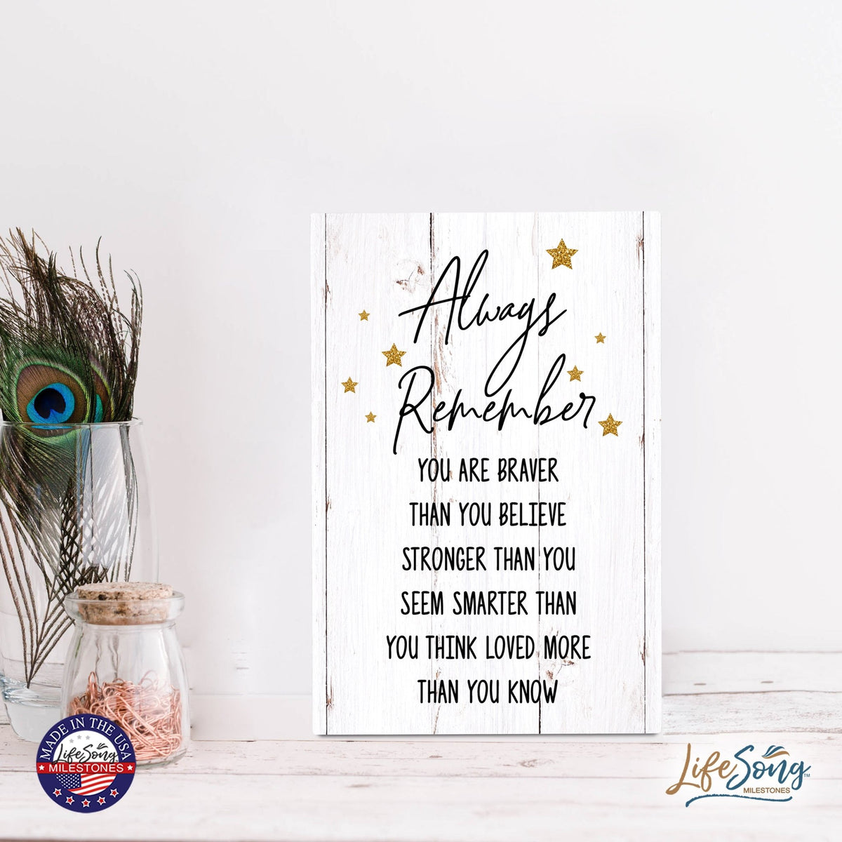 Wood Wall Sign with Inspirational Quotes Always Remember You Are Table Top Home Office Desk Decoration 5.5x8in - LifeSong Milestones