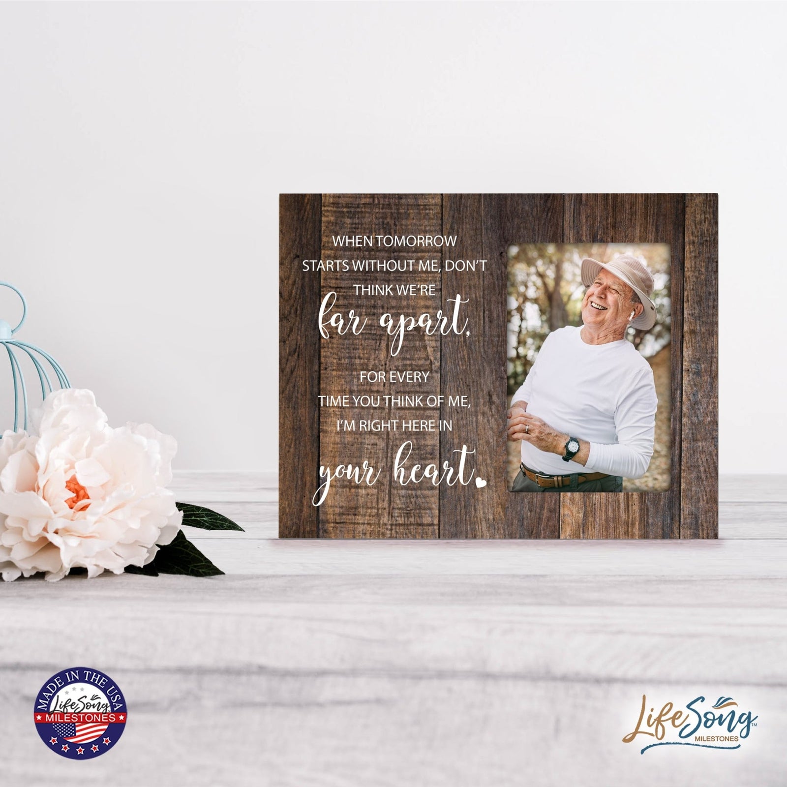 Wooden 8x10 Memorial Picture Frame Holds 4x6 Photo - When Tomorrow Starts - LifeSong Milestones