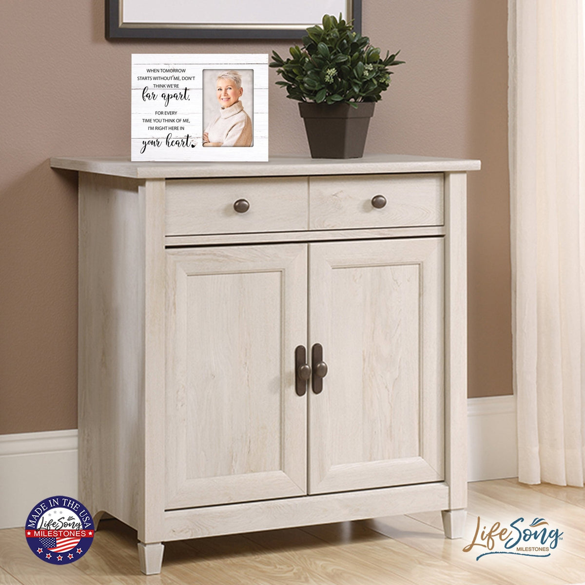 Wooden 8x10 Memorial Picture Frame Holds 4x6 Photo - When Tomorrow Starts - LifeSong Milestones