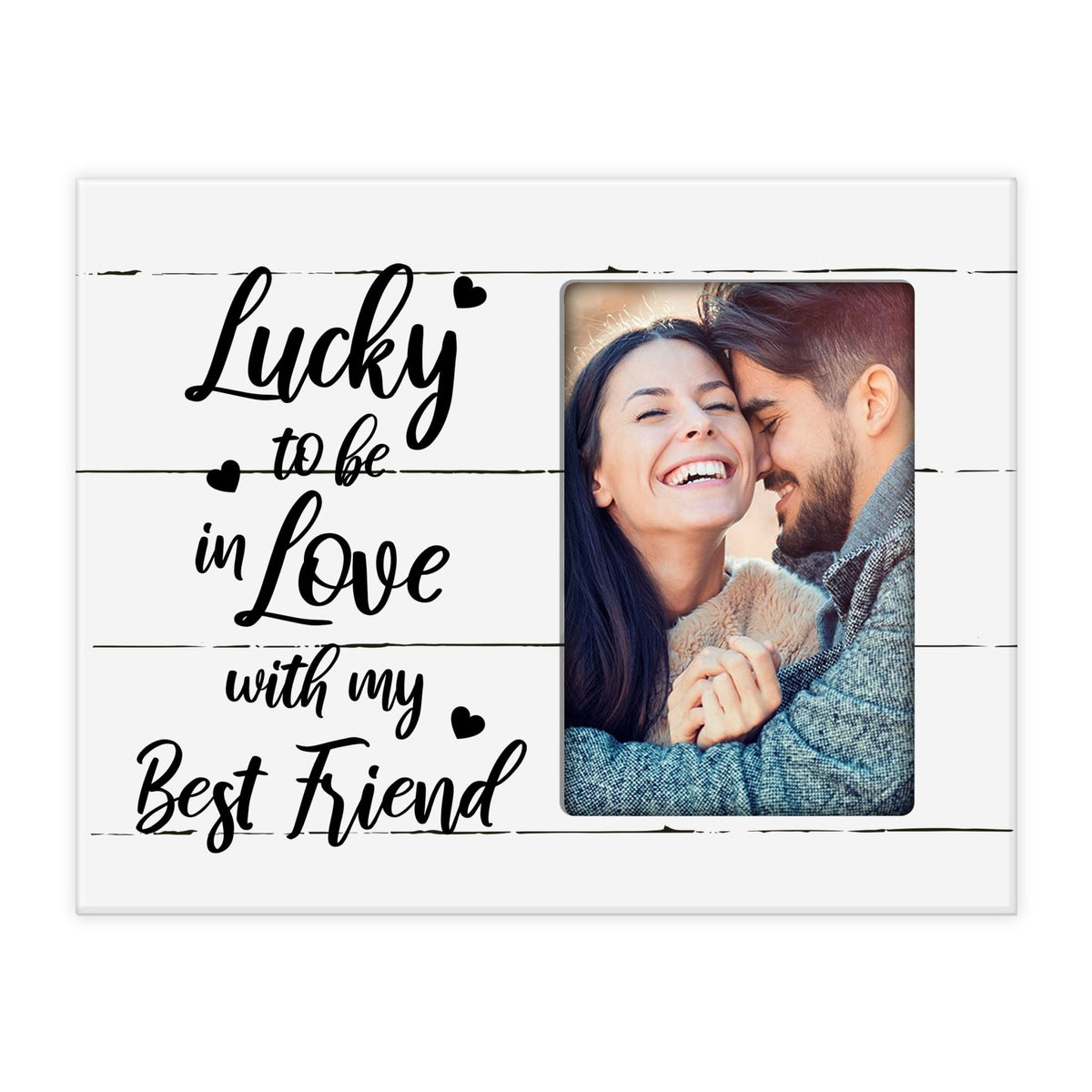 Wooden 8x10 Wedding Picture Frame Holds 4x6 Photo - Lucky To Be In Love - LifeSong Milestones