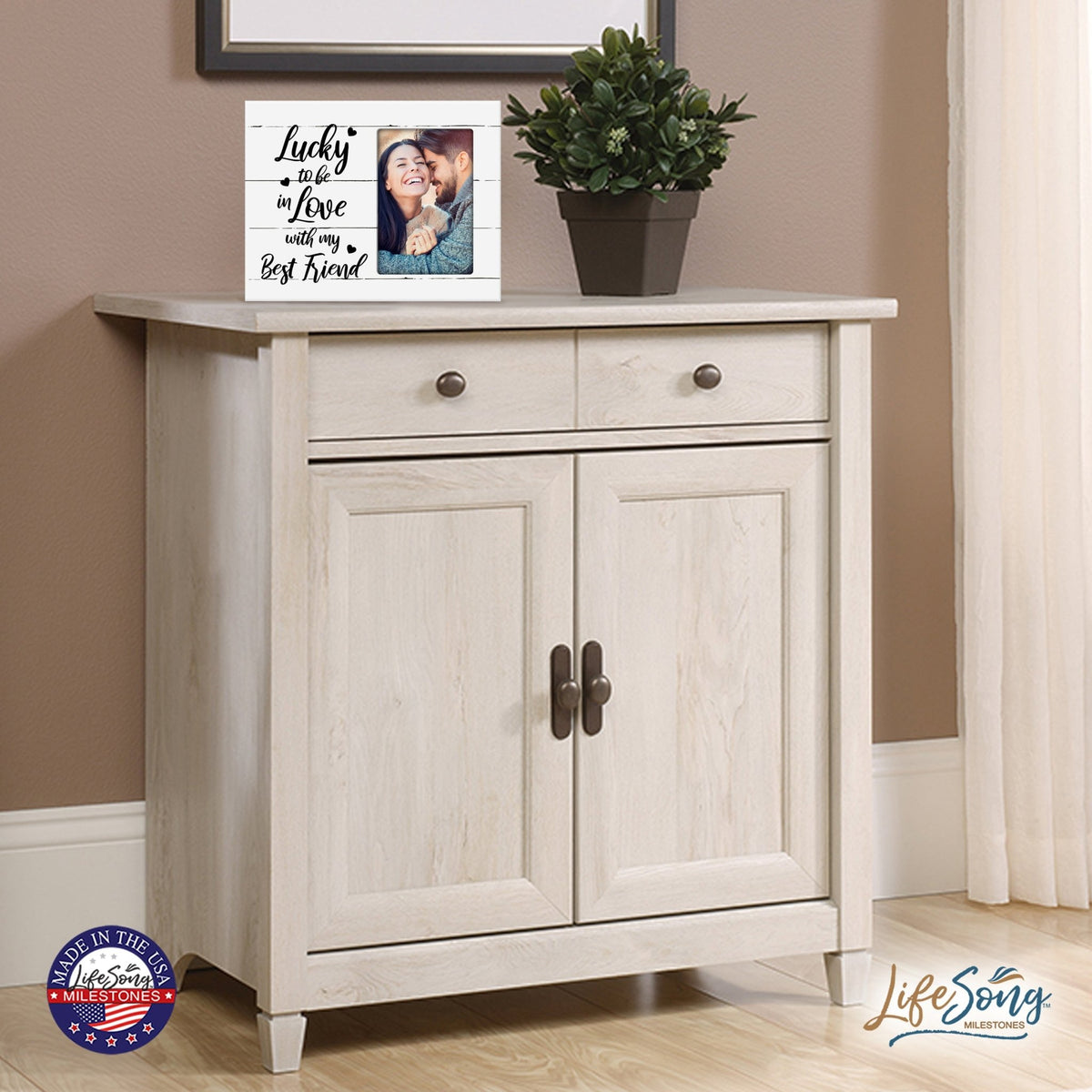 Wooden 8x10 Wedding Picture Frame Holds 4x6 Photo - Lucky To Be In Love - LifeSong Milestones