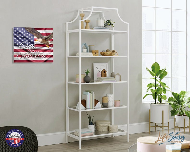Wooden American Flag Patriotic Veteran Wall Sign Gift - God Bless - LifeSong Milestones