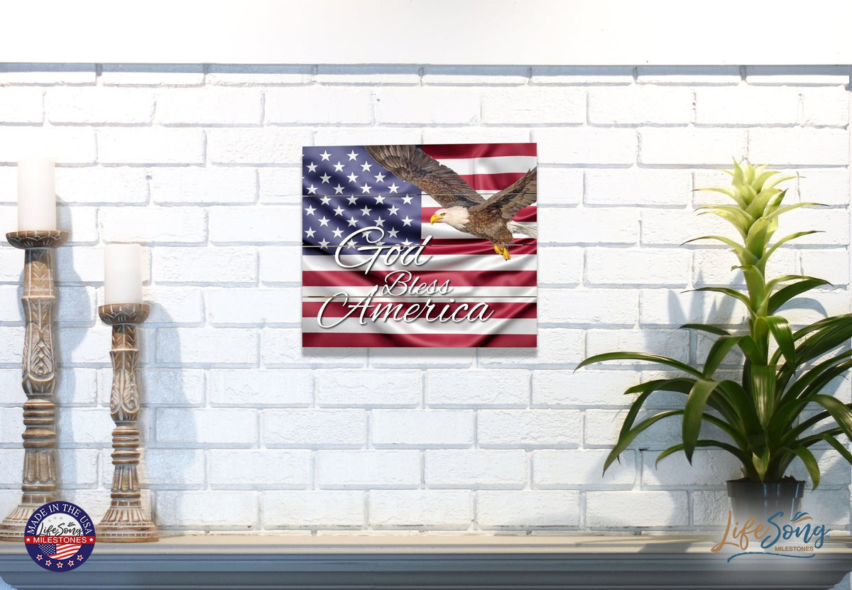 Wooden American Flag Patriotic Veteran Wall Sign Gift - God Bless - LifeSong Milestones