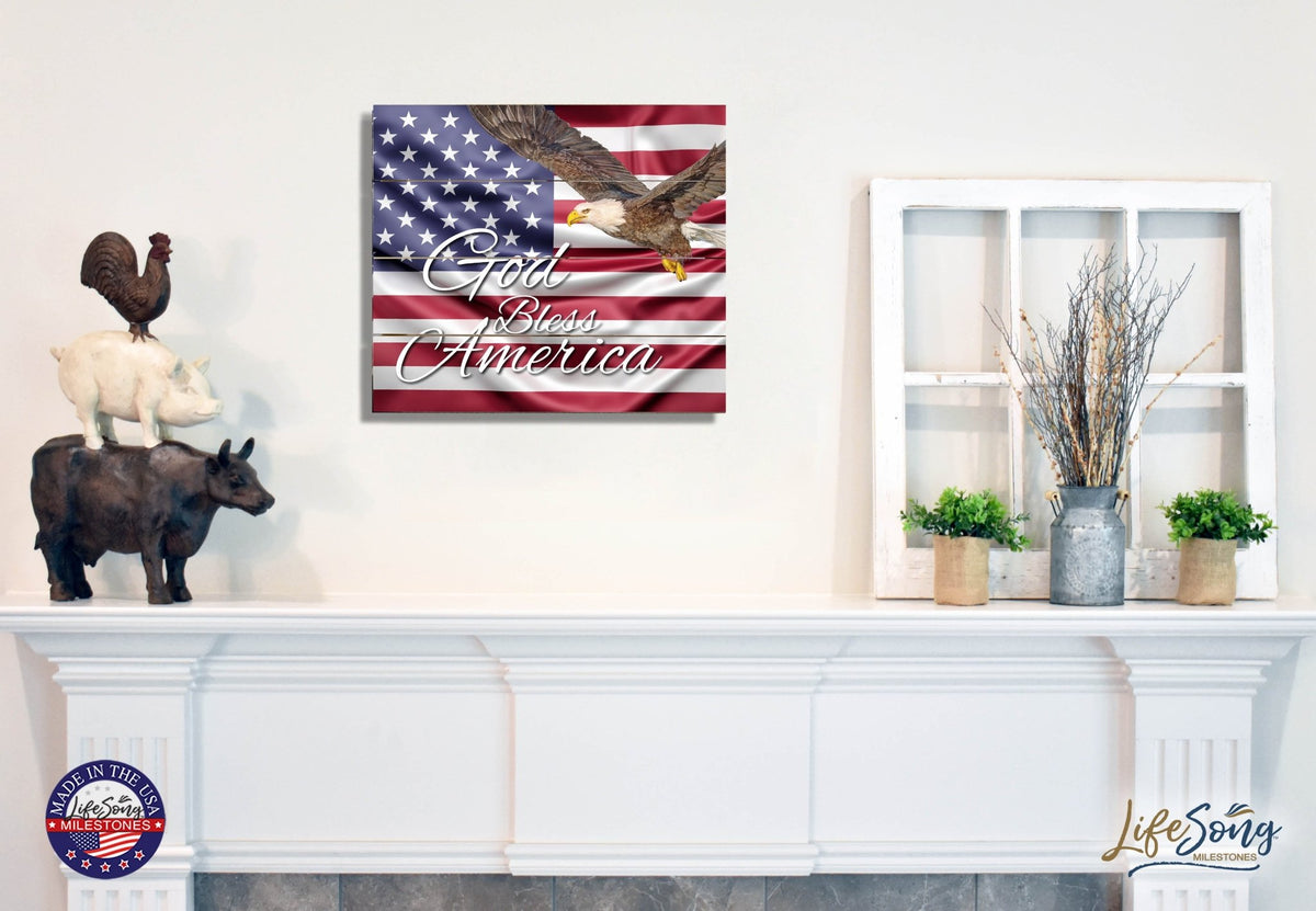 Wooden American Flag Patriotic Veteran Wall Sign Gift - God Bless - LifeSong Milestones