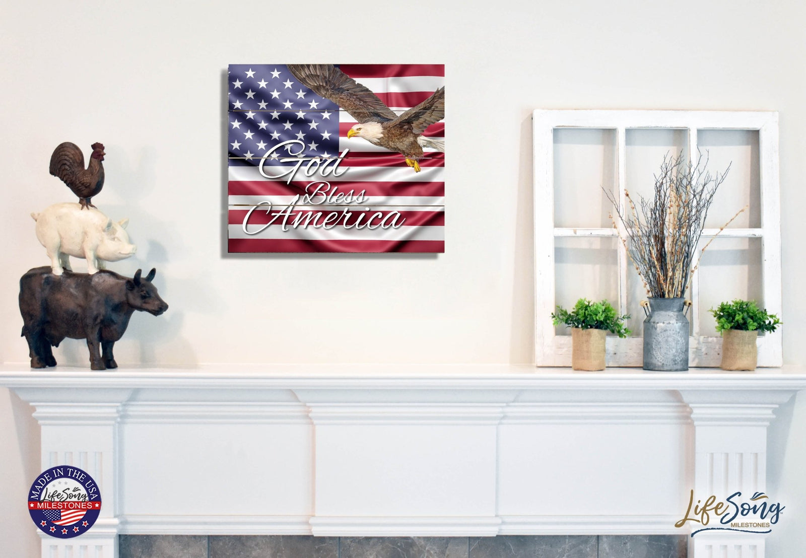 Wooden American Flag Patriotic Veteran Wall Sign Gift - God Bless - LifeSong Milestones