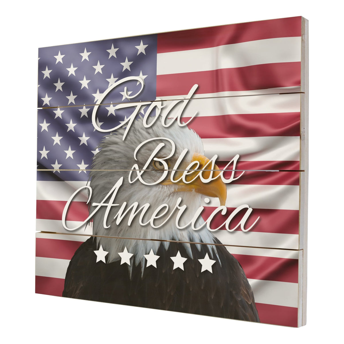 Wooden American Flag Patriotic Veteran Wall Sign Gift - God Bless Stars - LifeSong Milestones