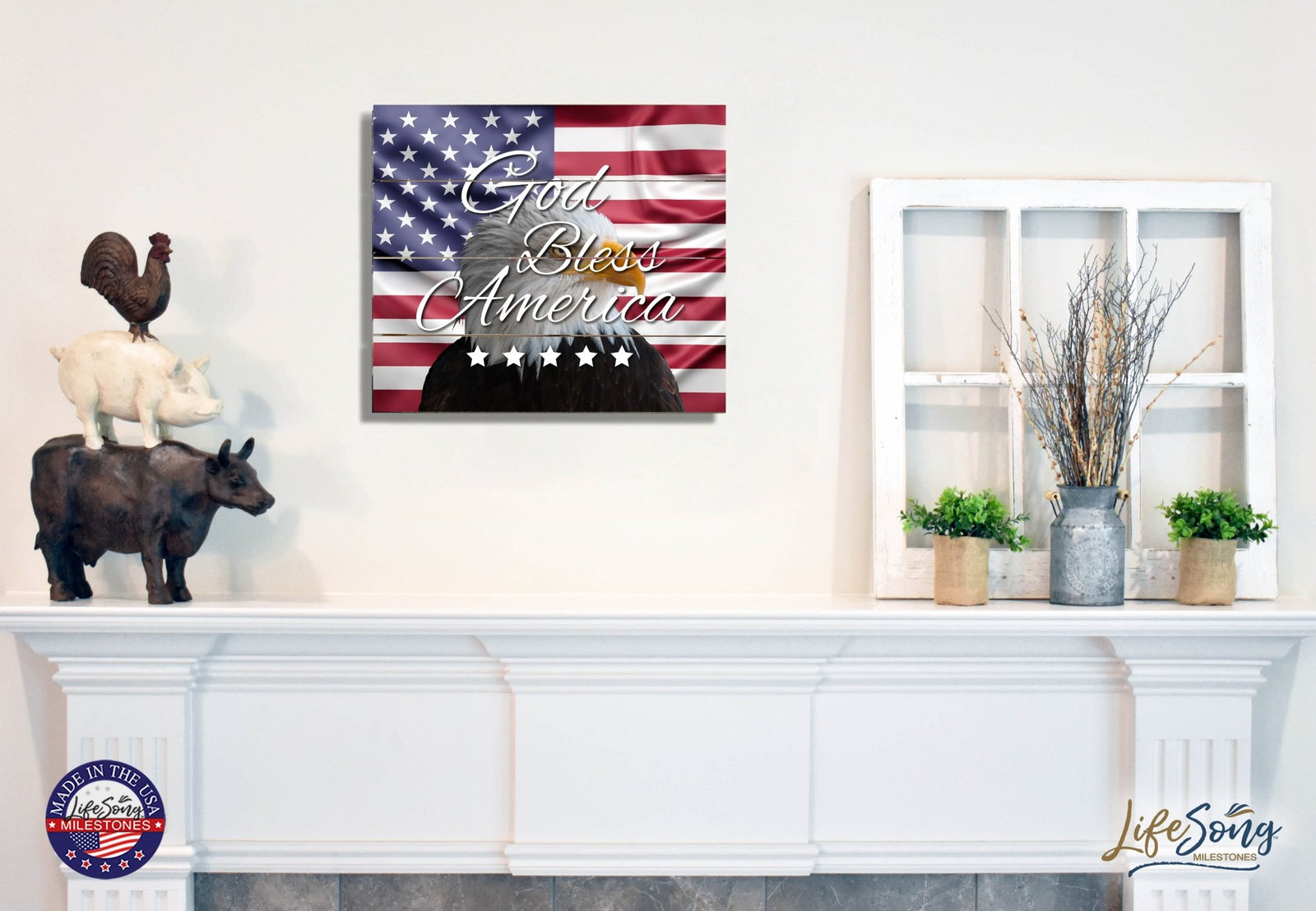 Wooden American Flag Patriotic Veteran Wall Sign Gift - God Bless Stars - LifeSong Milestones