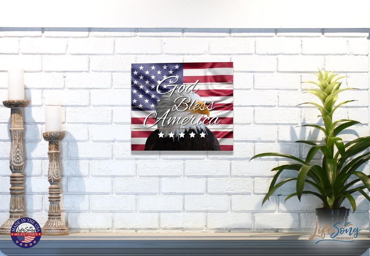 Wooden American Flag Patriotic Veteran Wall Sign Gift - God Bless Stars - LifeSong Milestones