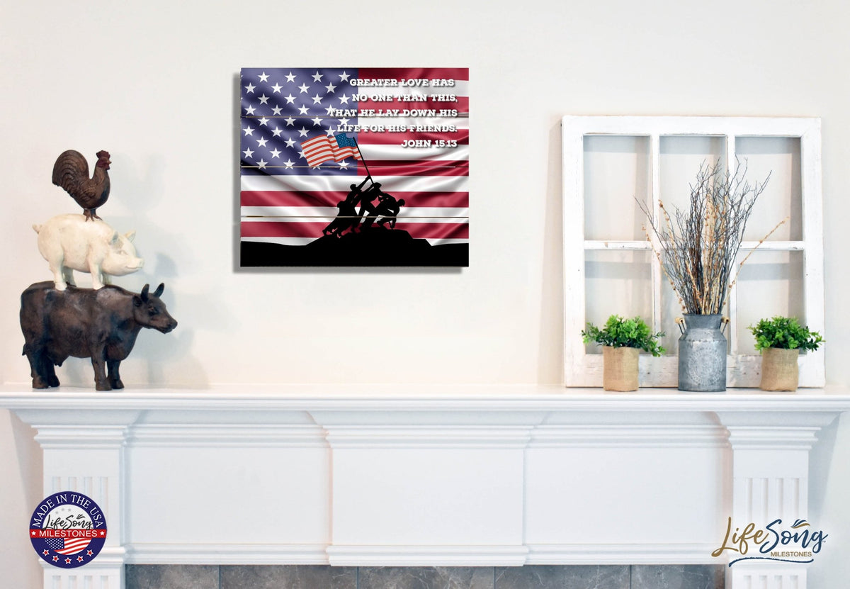 Wooden American Flag Patriotic Veteran Wall Sign Gift - Greater Love - LifeSong Milestones