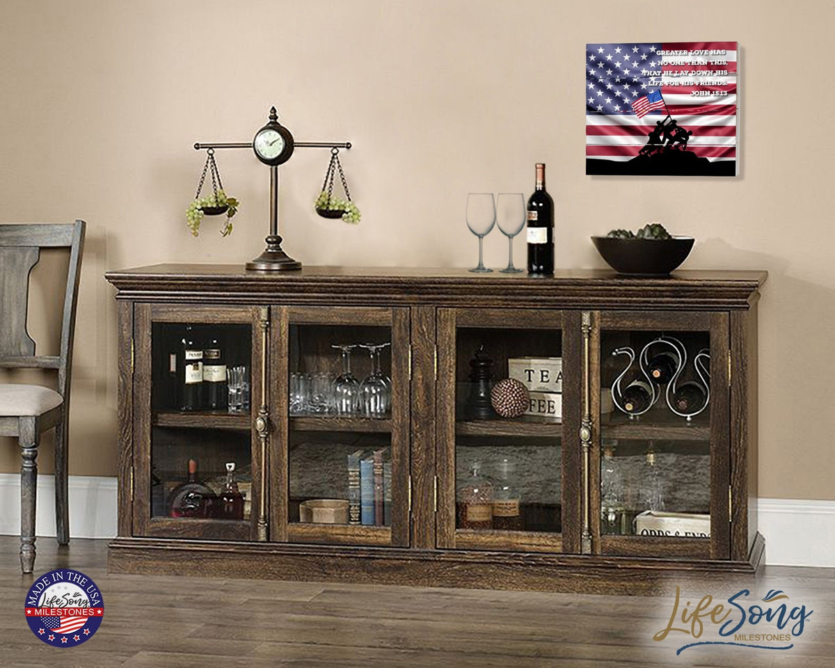 Wooden American Flag Patriotic Veteran Wall Sign Gift - Greater Love - LifeSong Milestones