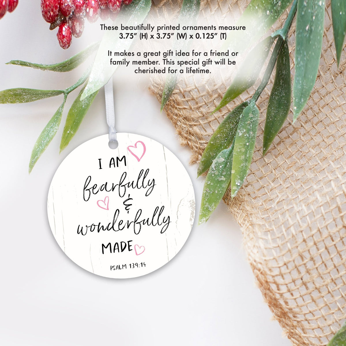 Wooden Baptism Hanging Ornament Gift for Godchild - I Am Fearfully and Wonderfully - LifeSong Milestones
