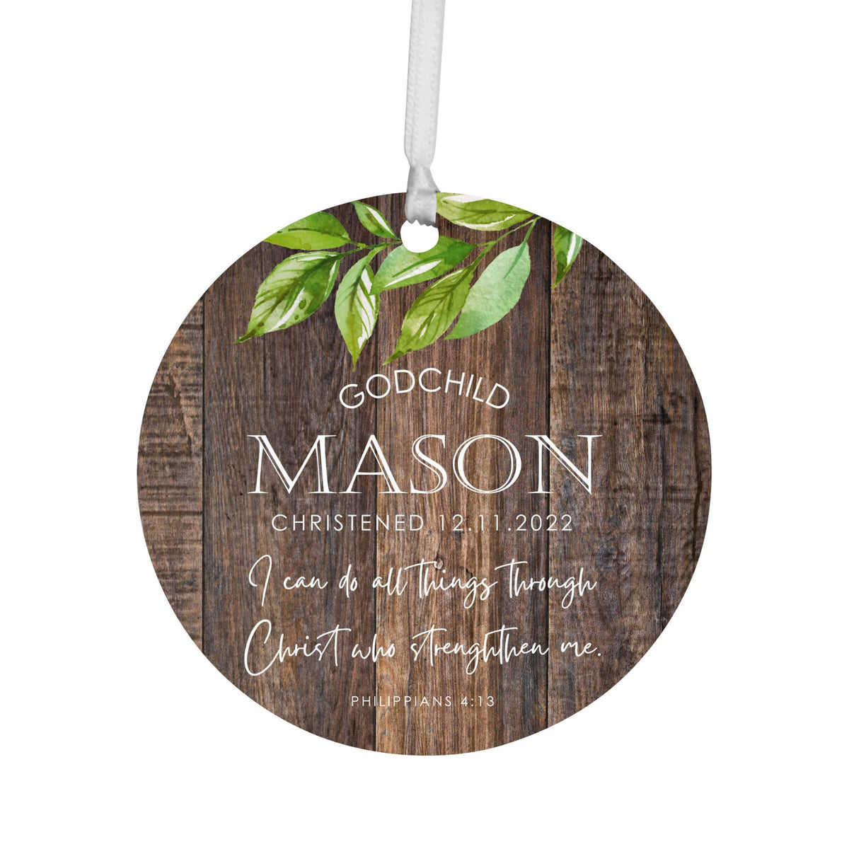Wooden Baptism Hanging Ornament Gift For Godchild - I Can Do All Things - LifeSong Milestones
