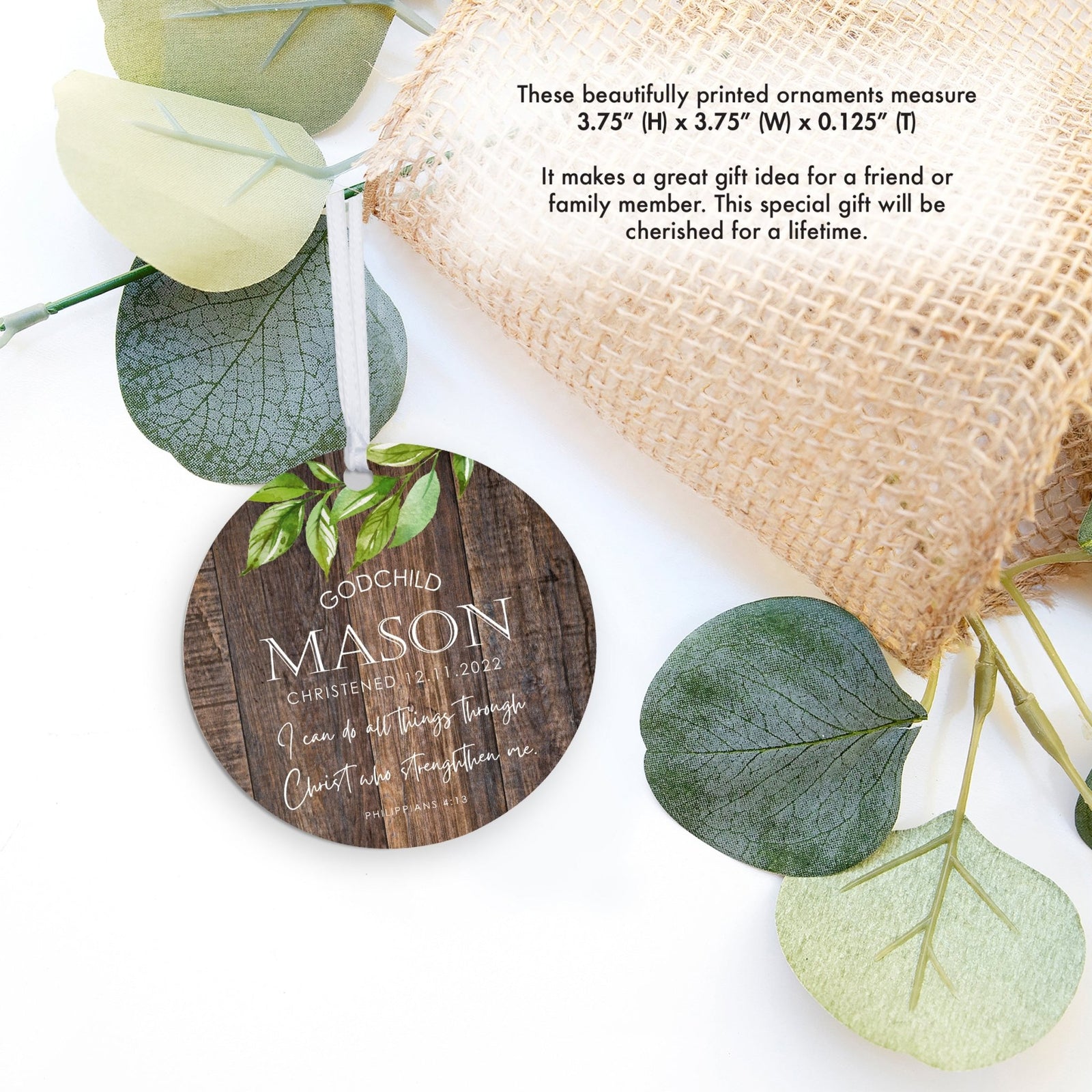 Wooden Baptism Hanging Ornament Gift For Godchild - I Can Do All Things - LifeSong Milestones