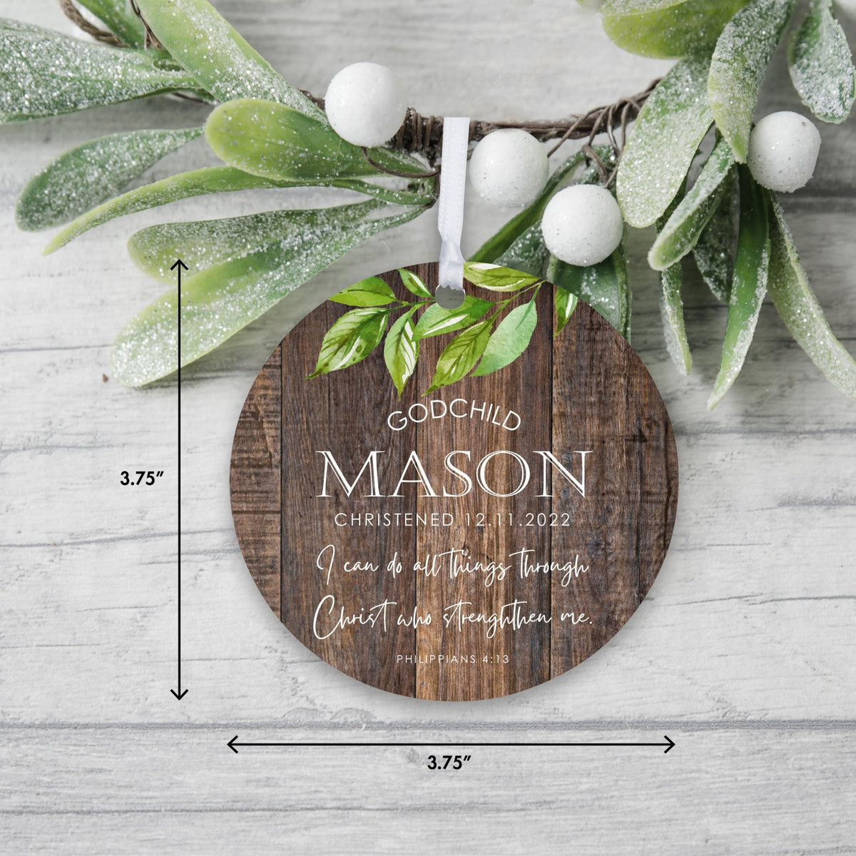 Wooden Baptism Hanging Ornament Gift For Godchild - I Can Do All Things - LifeSong Milestones