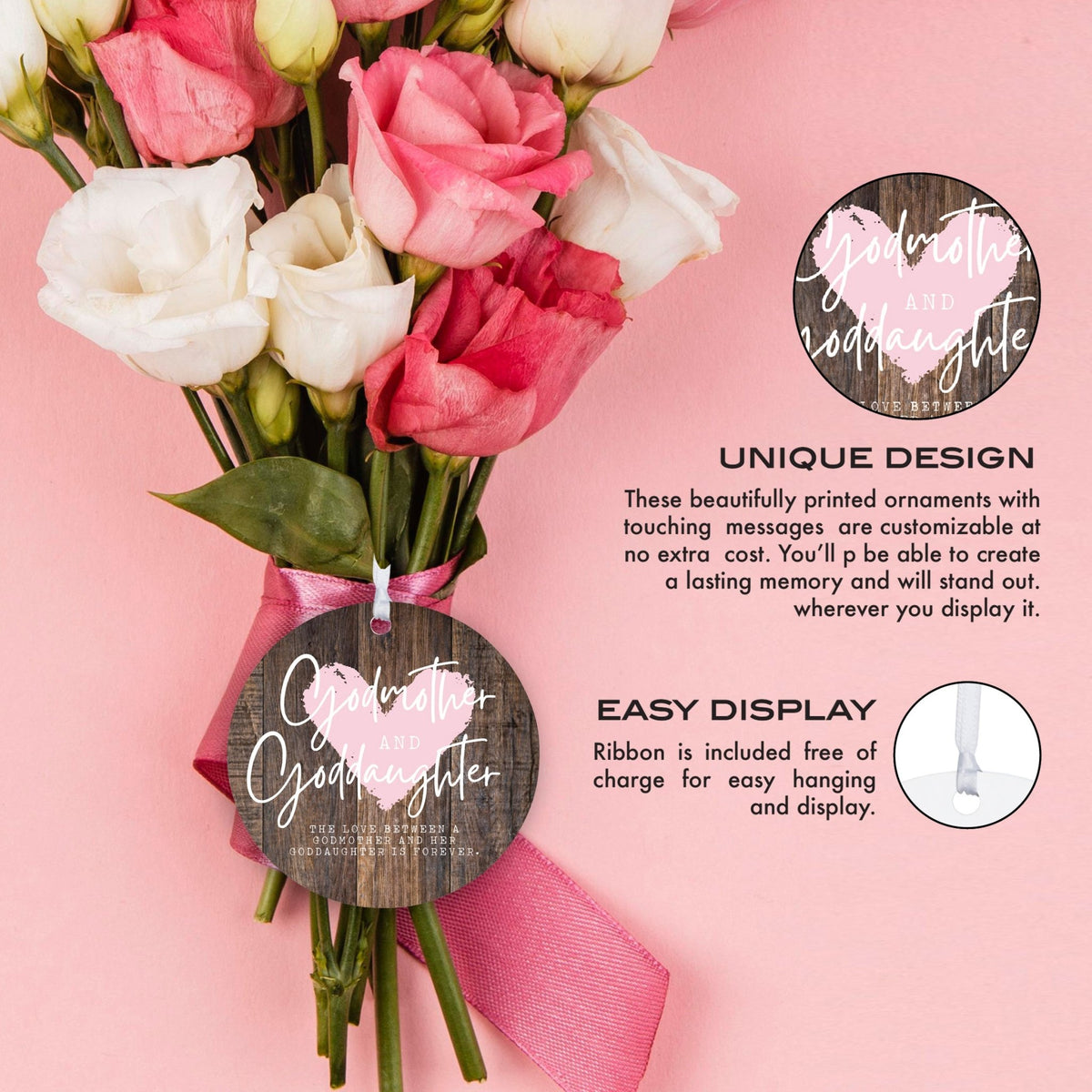 Wooden Baptism Hanging Ornament Gift for Goddaughter - The Love Between - LifeSong Milestones