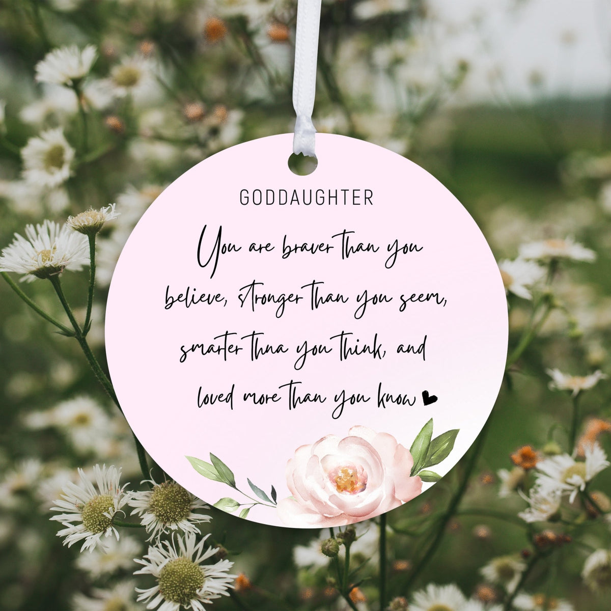 Wooden Baptism Hanging Ornament Gift for Goddaughter - You Are Braver Than You Believe - LifeSong Milestones