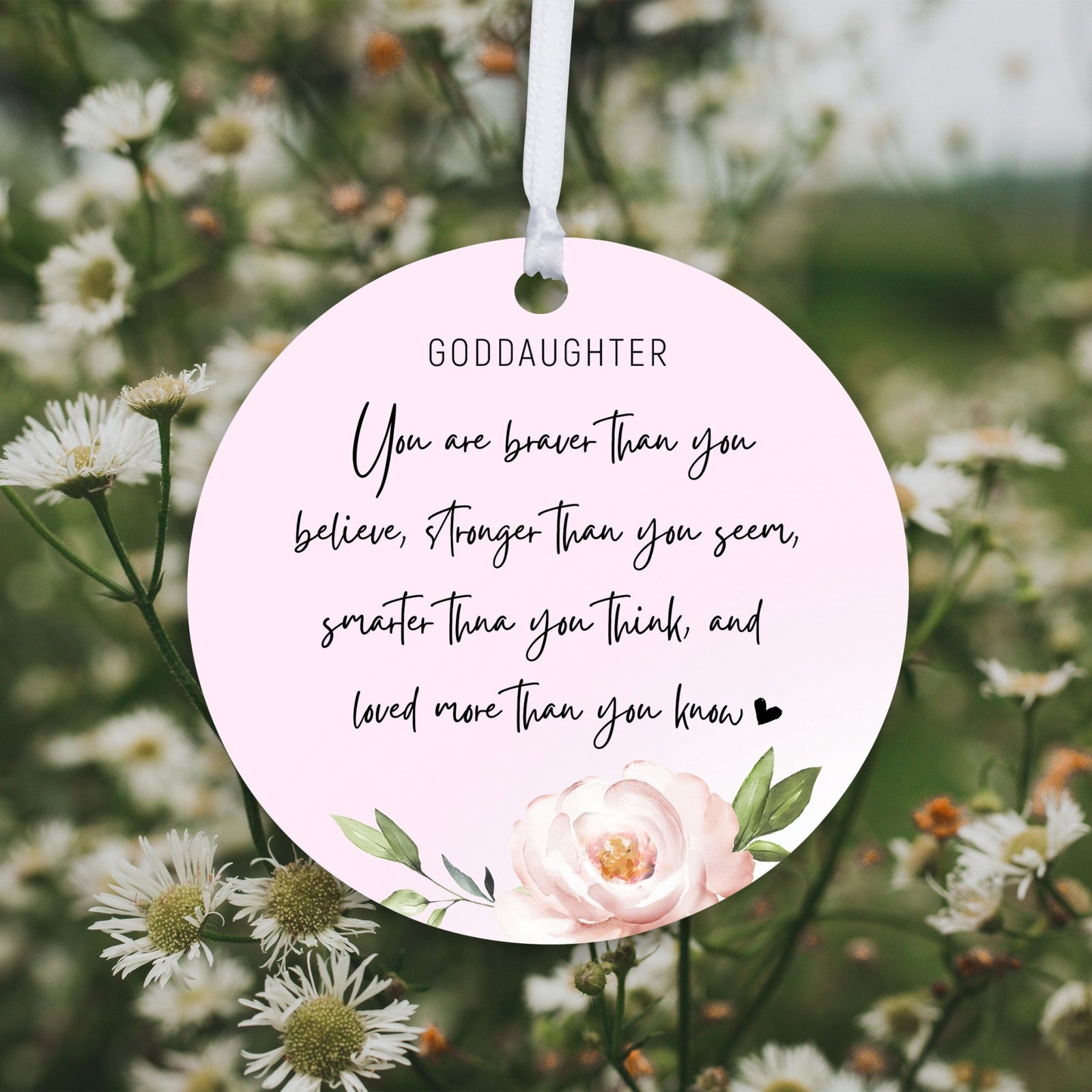 Wooden Baptism Hanging Ornament Gift for Goddaughter - You Are Braver Than You Believe - LifeSong Milestones