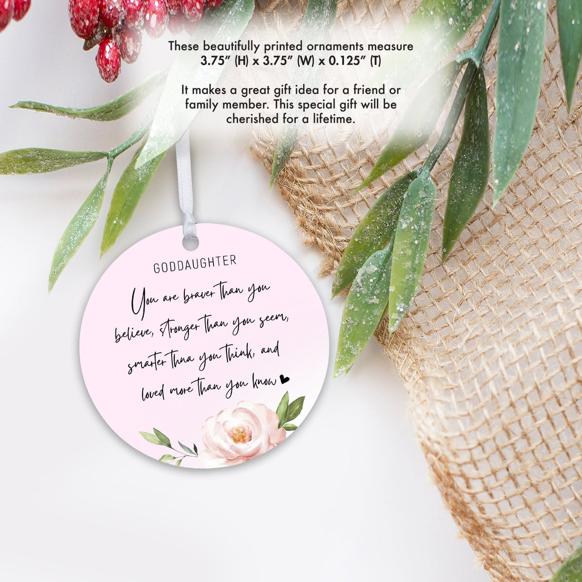 Wooden Baptism Hanging Ornament Gift for Goddaughter - You Are Braver Than You Believe - LifeSong Milestones