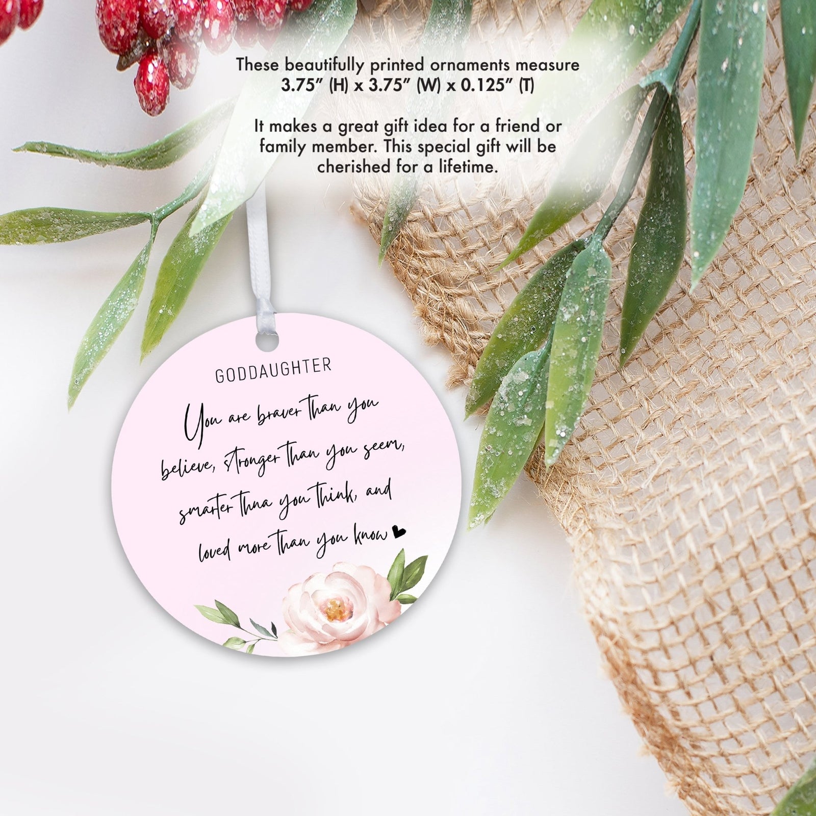 Wooden Baptism Hanging Ornament Gift for Goddaughter - You Are Braver Than You Believe - LifeSong Milestones