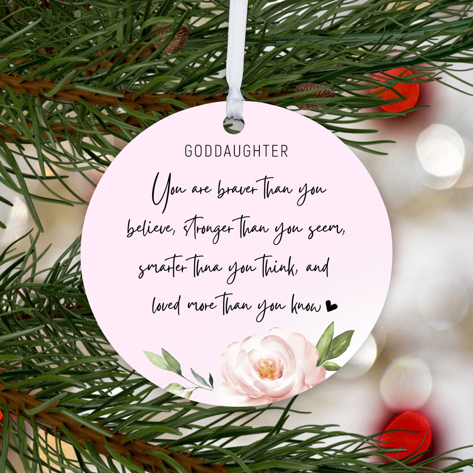 Wooden Baptism Hanging Ornament Gift for Goddaughter - You Are Braver Than You Believe - LifeSong Milestones