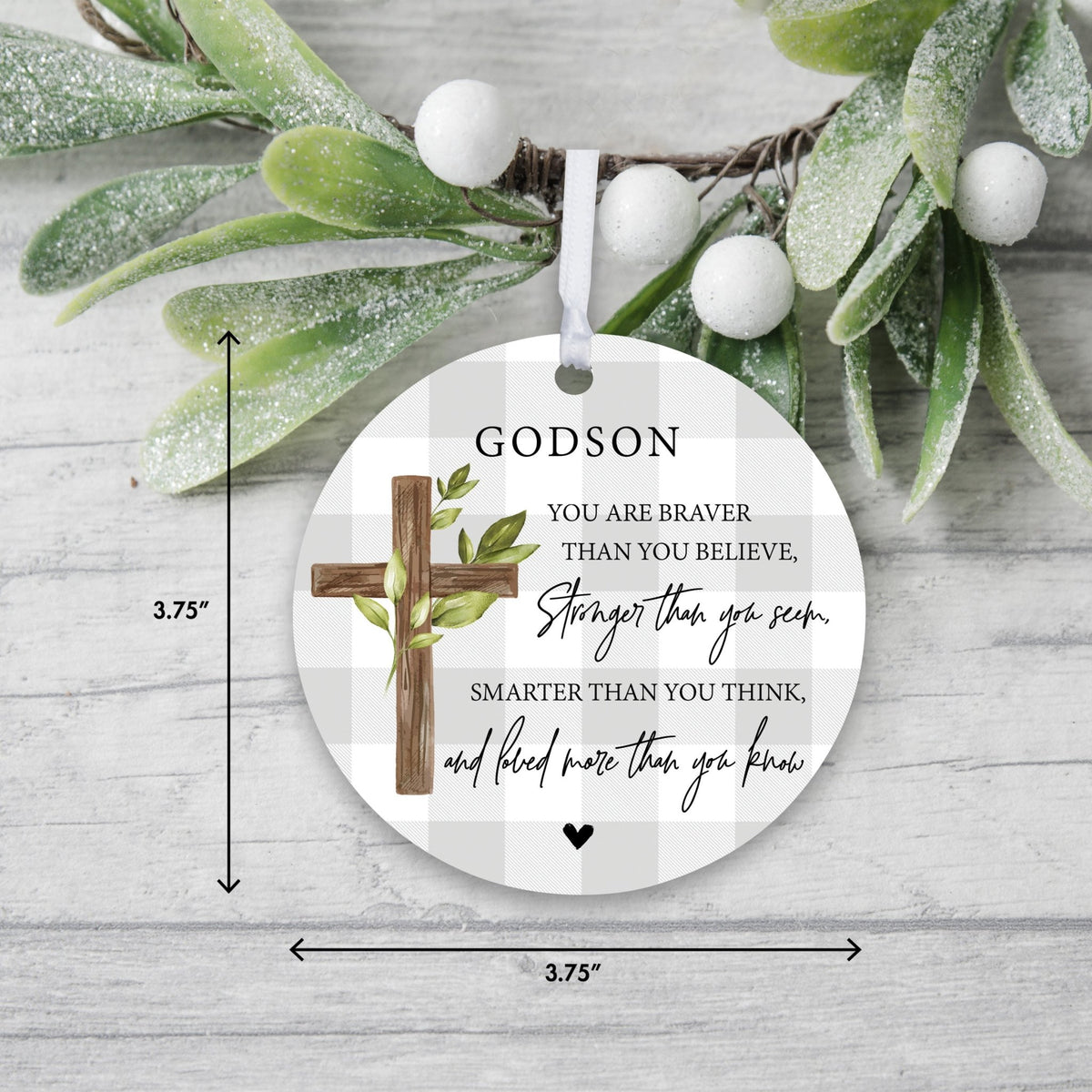 Wooden Baptism Hanging Ornament Gift for Godson - You Are Braver Than You Believe - LifeSong Milestones
