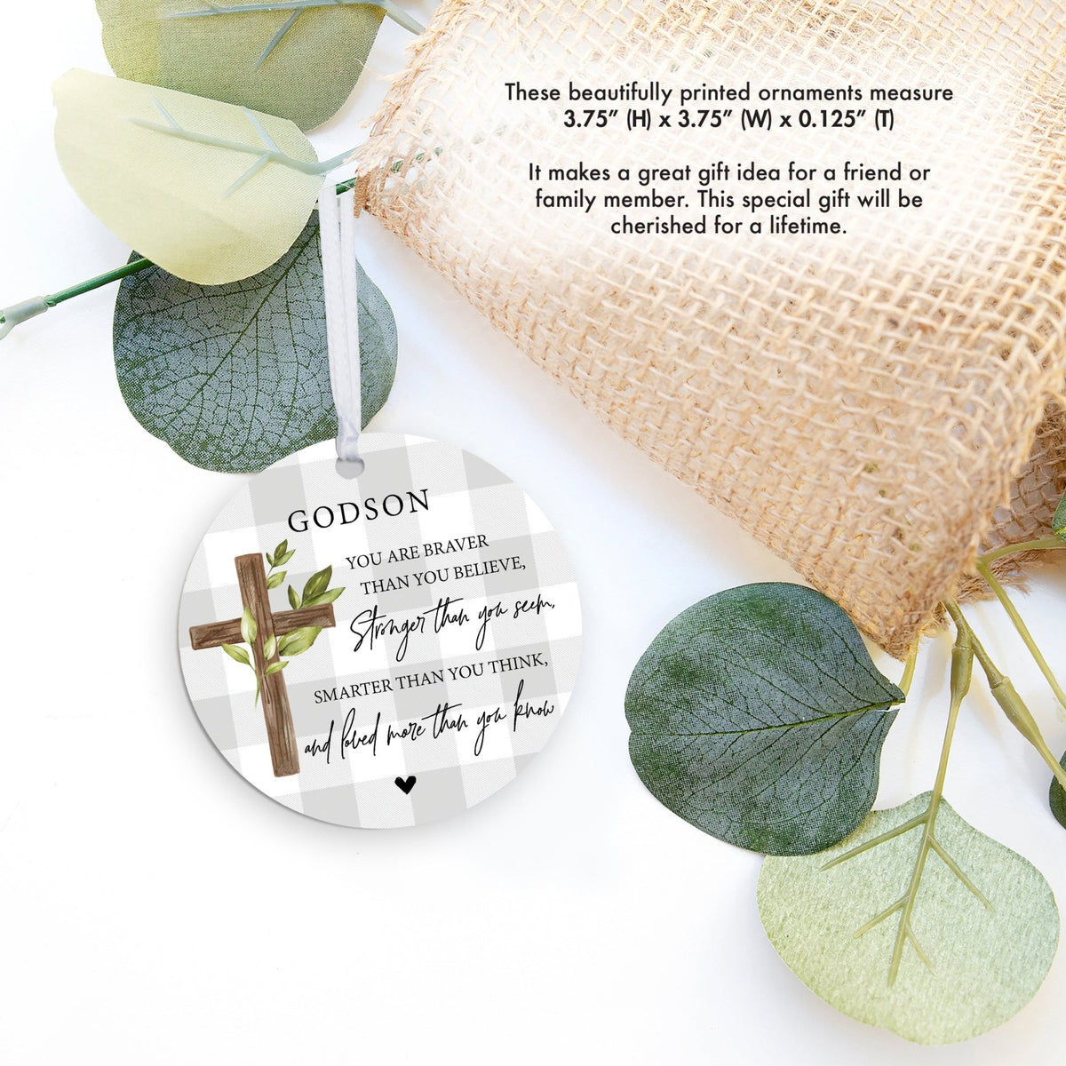 Wooden Baptism Hanging Ornament Gift for Godson - You Are Braver Than You Believe - LifeSong Milestones