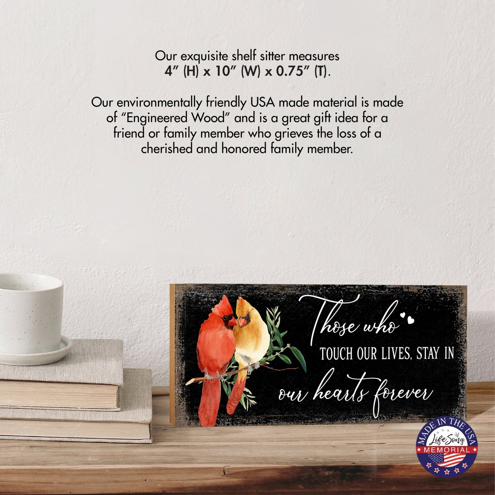 Wooden Cardinal Memorial Shelf Décor and Tabletop Signs Sympathy Gifts - LifeSong Milestones