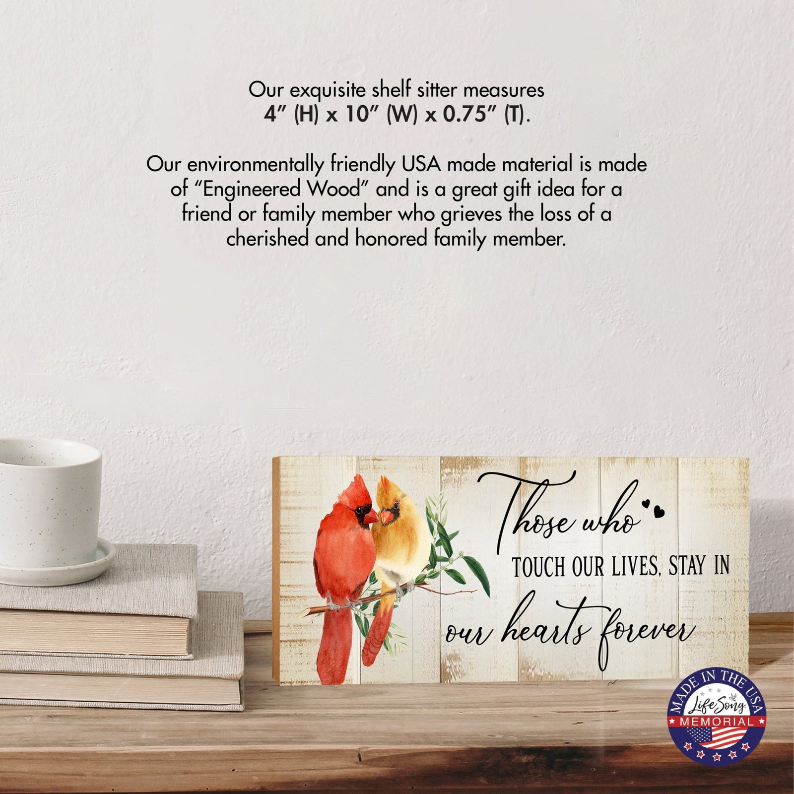 Wooden Cardinal Memorial Shelf Décor and Tabletop Signs Sympathy Gifts - LifeSong Milestones