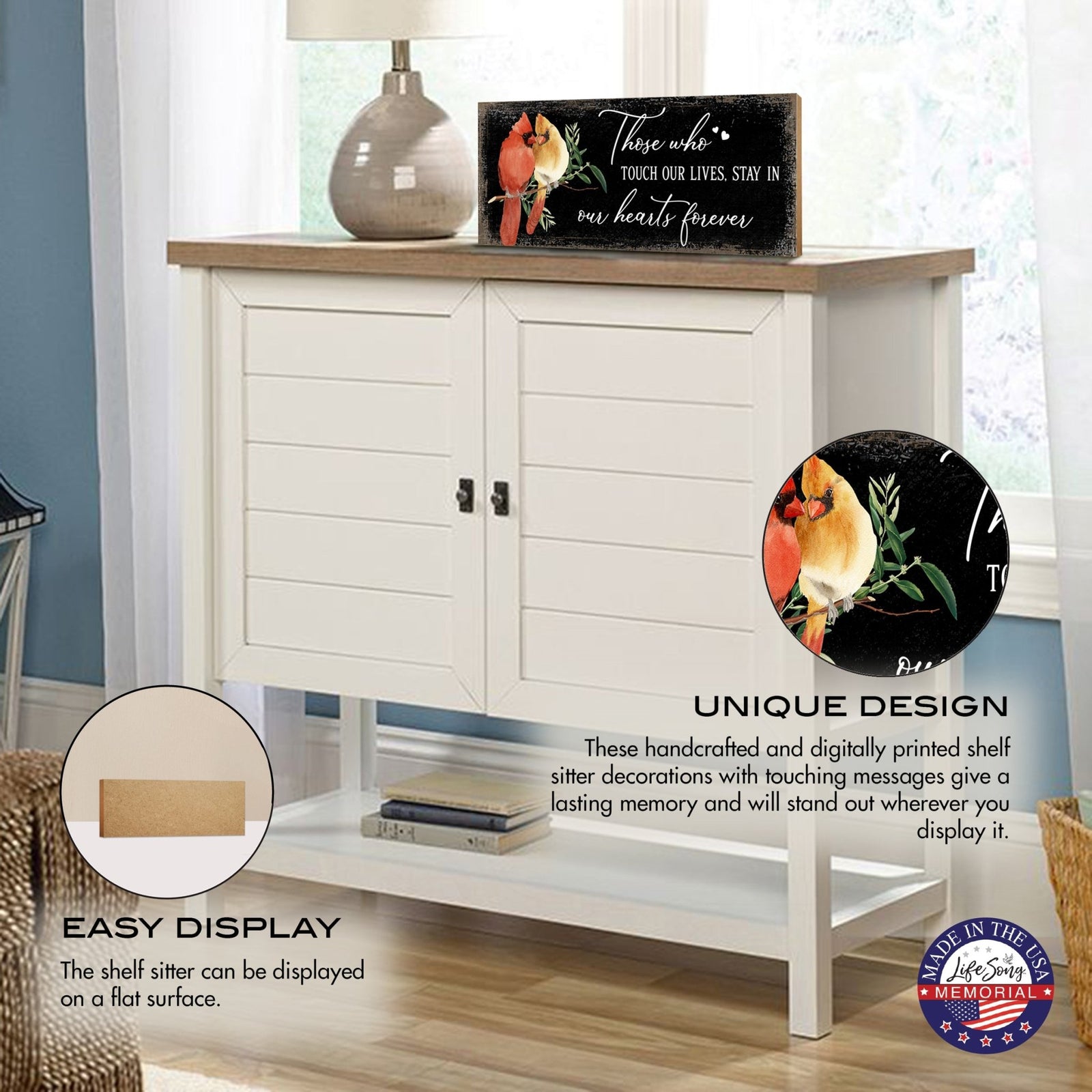 Wooden Cardinal Memorial Shelf Décor and Tabletop Signs Sympathy Gifts - LifeSong Milestones