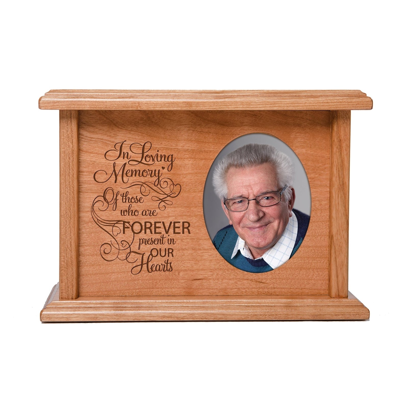 Wooden Cremation Urn Box for Ashes Holds 2x3 photo 65 cu in In Loving Memory - LifeSong Milestones