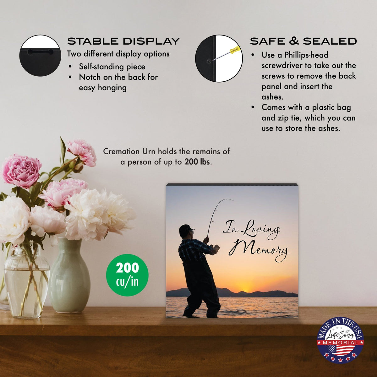 Wooden Cremation Urn Box – In Loving Memory Memorial Display for Human Ashes - LifeSong Milestones