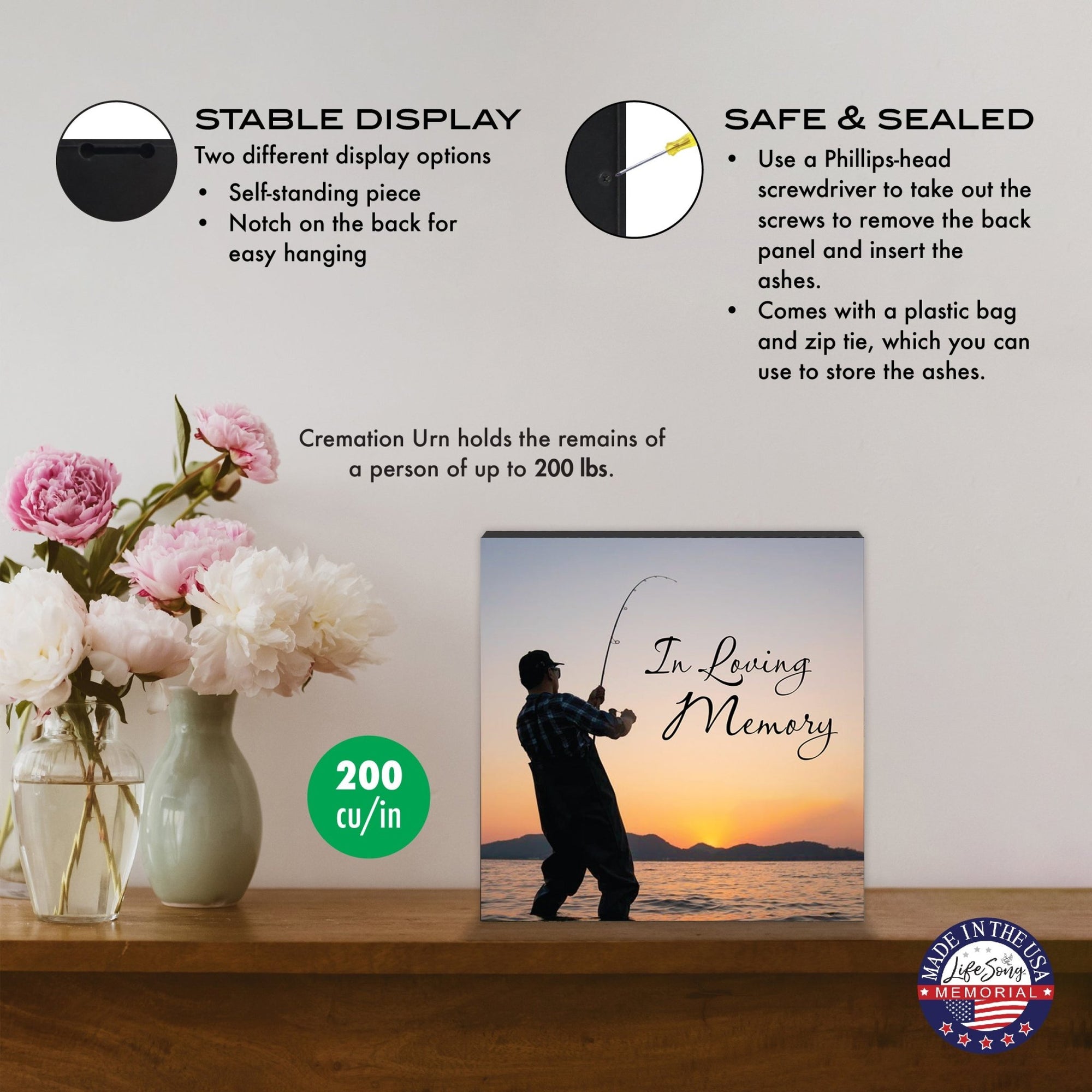 Wooden Cremation Urn Box – In Loving Memory Memorial Display for Human Ashes - LifeSong Milestones