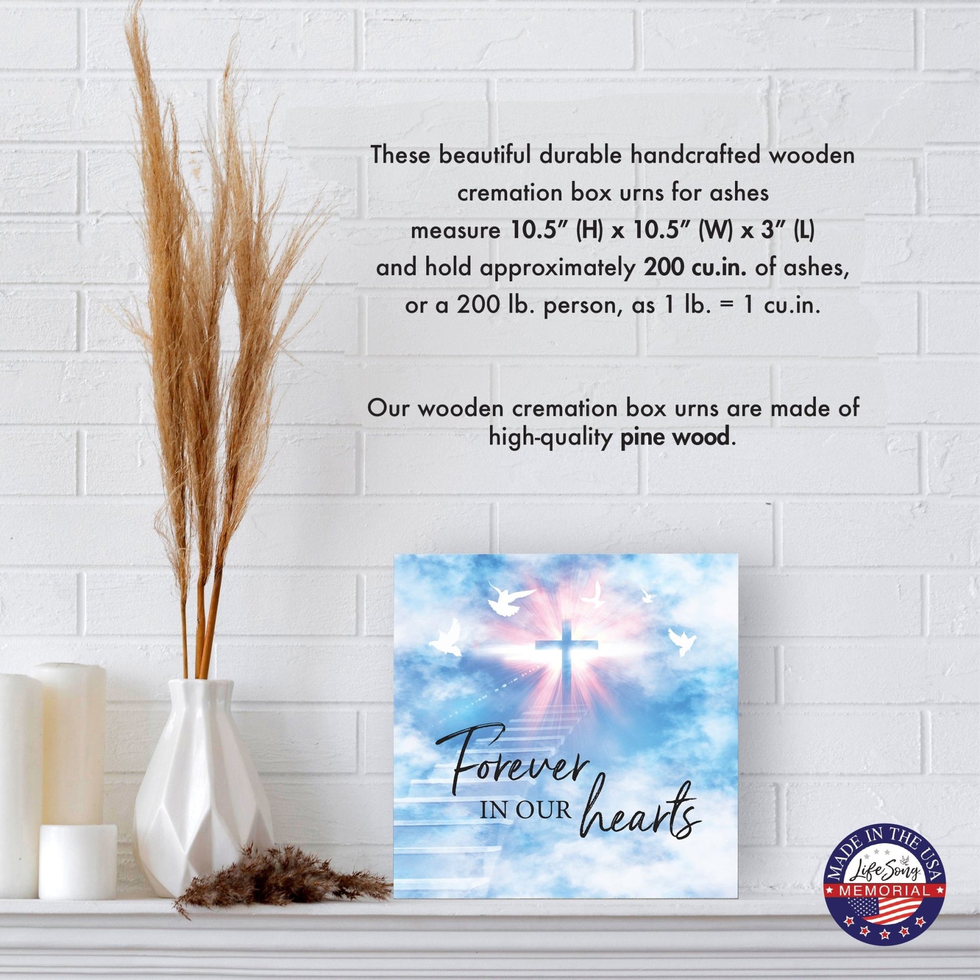 Wooden Cremation Urn – “Forever in Our Hearts” Memorial Keepsake for Human Ashes - LifeSong Milestones
