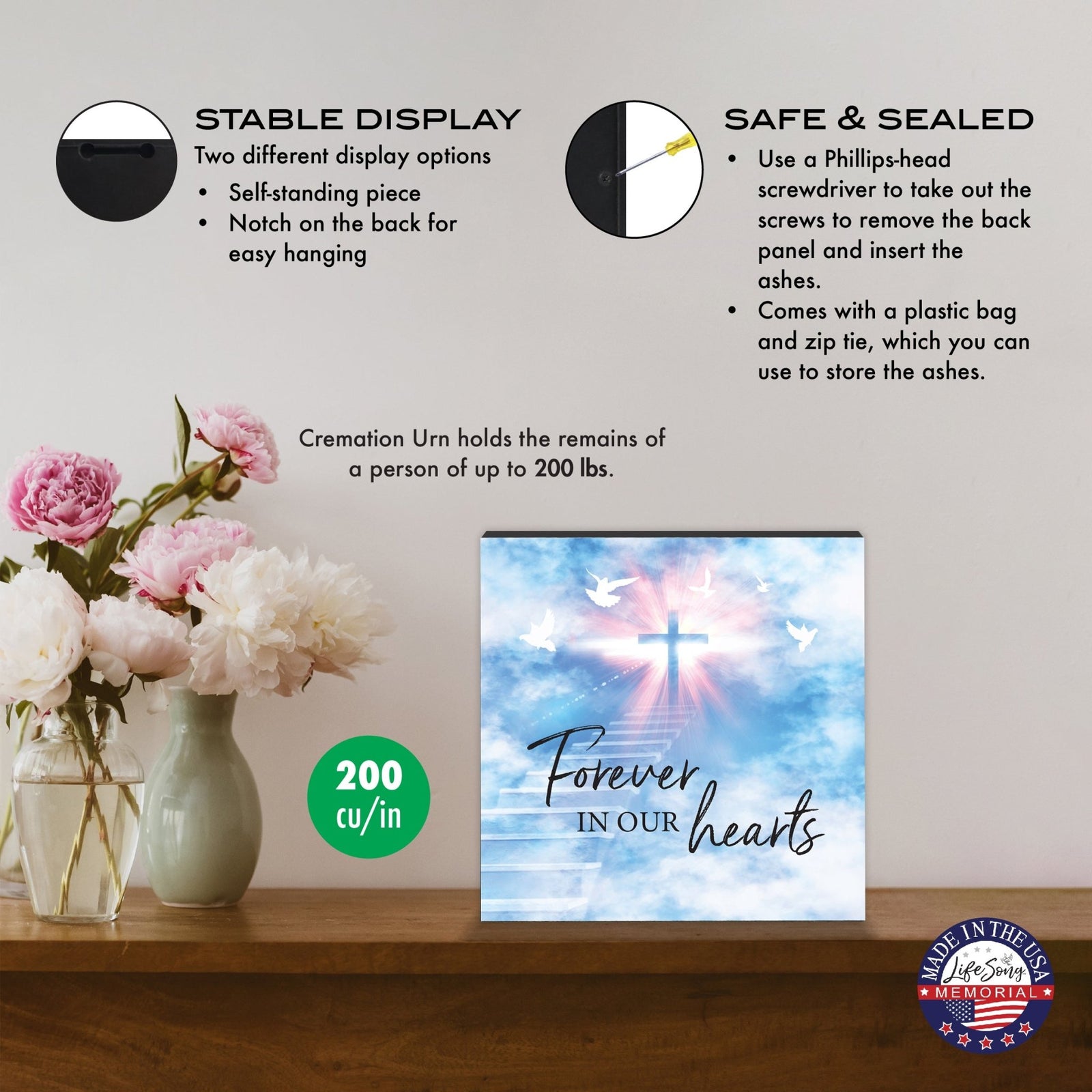 Wooden Cremation Urn – “Forever in Our Hearts” Memorial Keepsake for Human Ashes - LifeSong Milestones