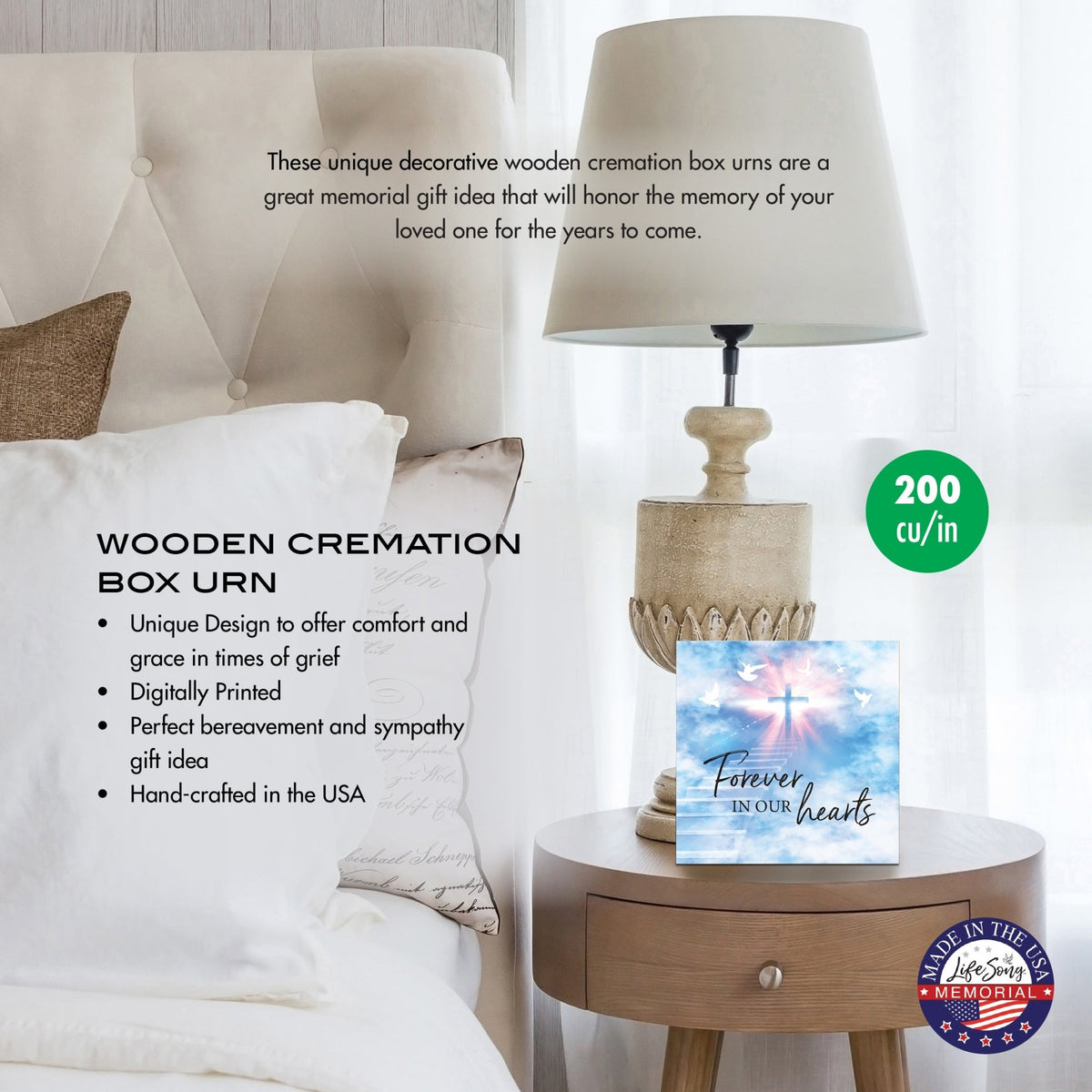 Wooden Cremation Urn – “Forever in Our Hearts” Memorial Keepsake for Human Ashes - LifeSong Milestones