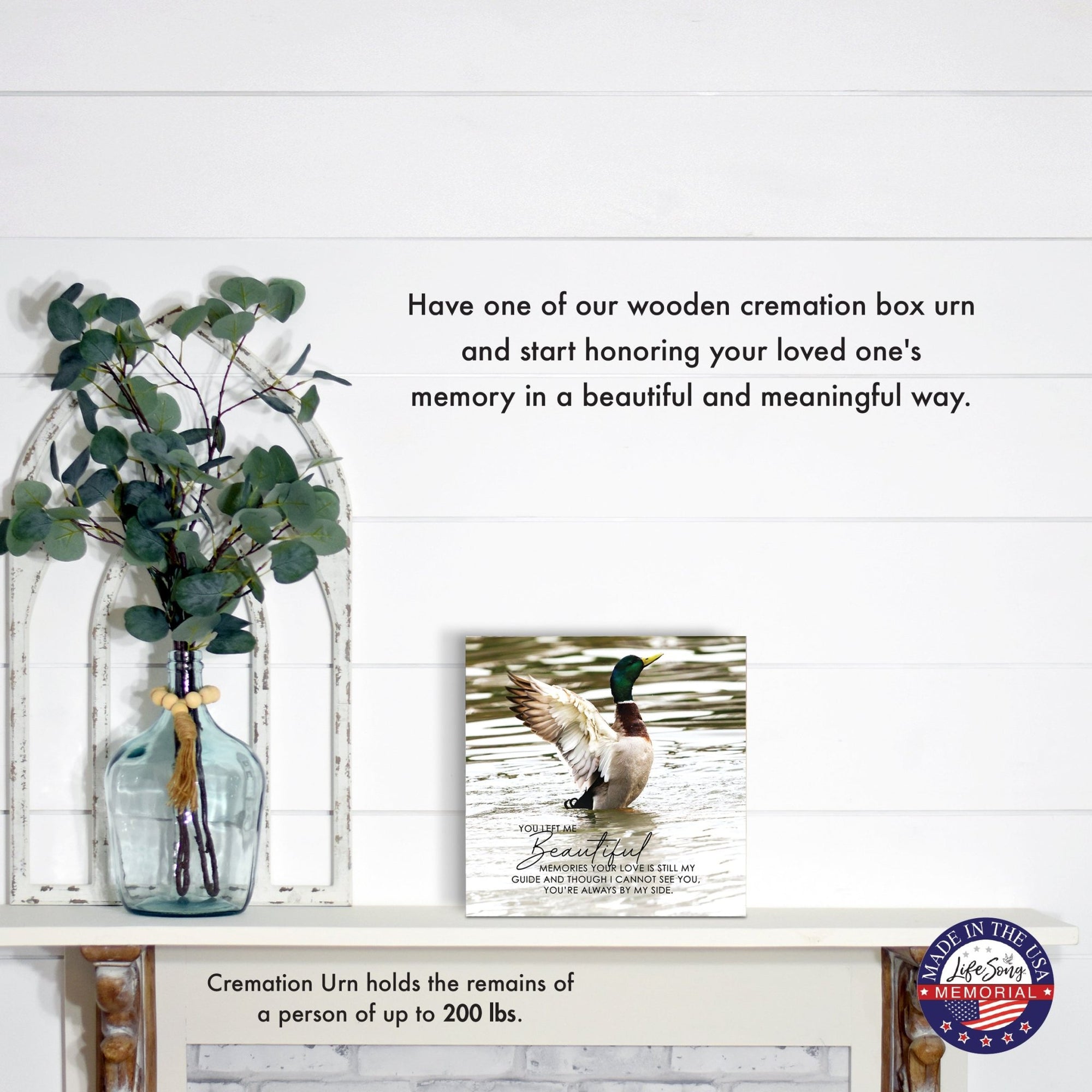 Wooden Cremation Urn – Memorial Keepsake for Human Ashes – “You Left Me Beautiful Memories” - LifeSong Milestones