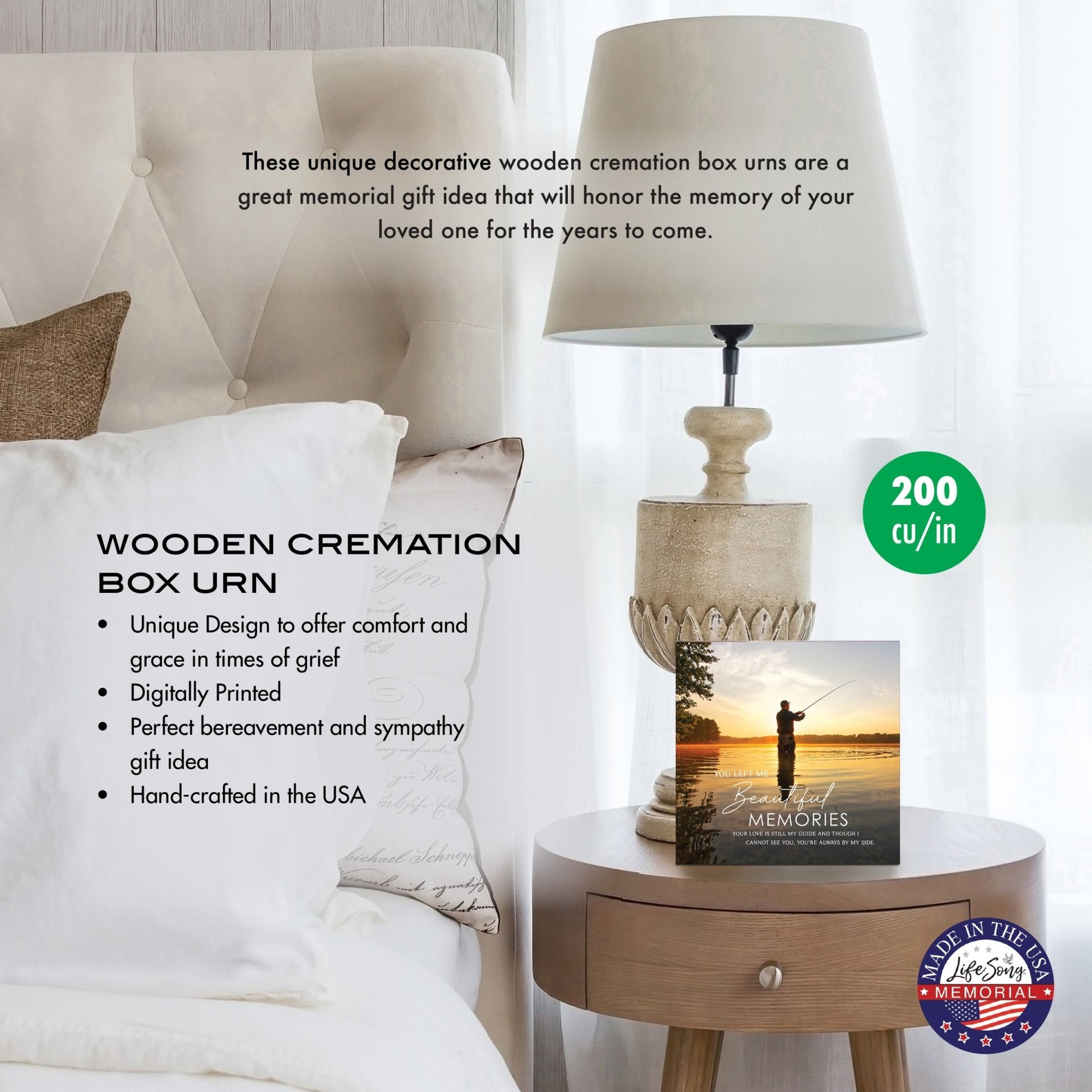 Wooden Cremation Urn – Memorial Keepsake for Human Ashes – “You Left Me Beautiful Memories” - LifeSong Milestones