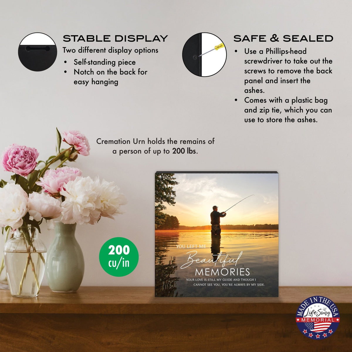 Wooden Cremation Urn – Memorial Keepsake for Human Ashes – “You Left Me Beautiful Memories” - LifeSong Milestones