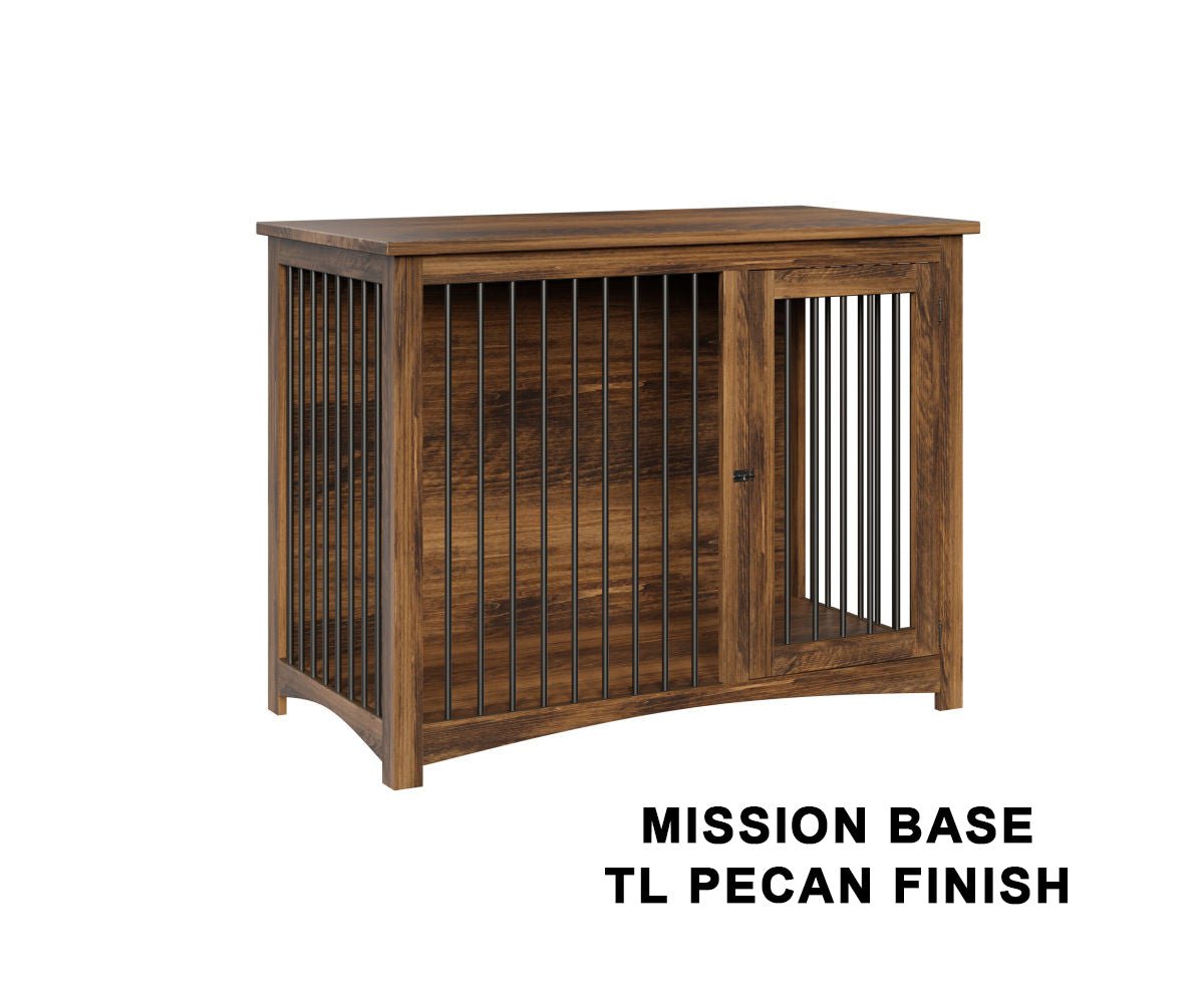 Mission style wooden dog crate in pecan finish - premium pet furniture